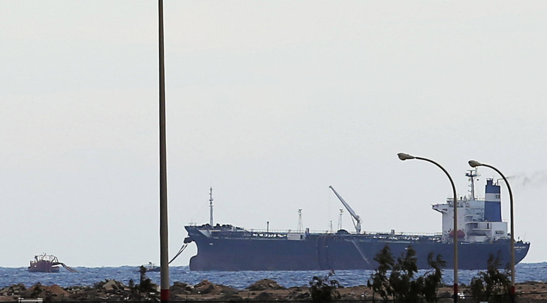 A North Korean-flagged tanker is docked at the Es Sider export terminal in Ras Lanuf