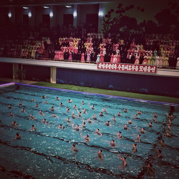A surreal mass synchronized swimming performance in Pyongyang, North Korea, February 15, 2013.