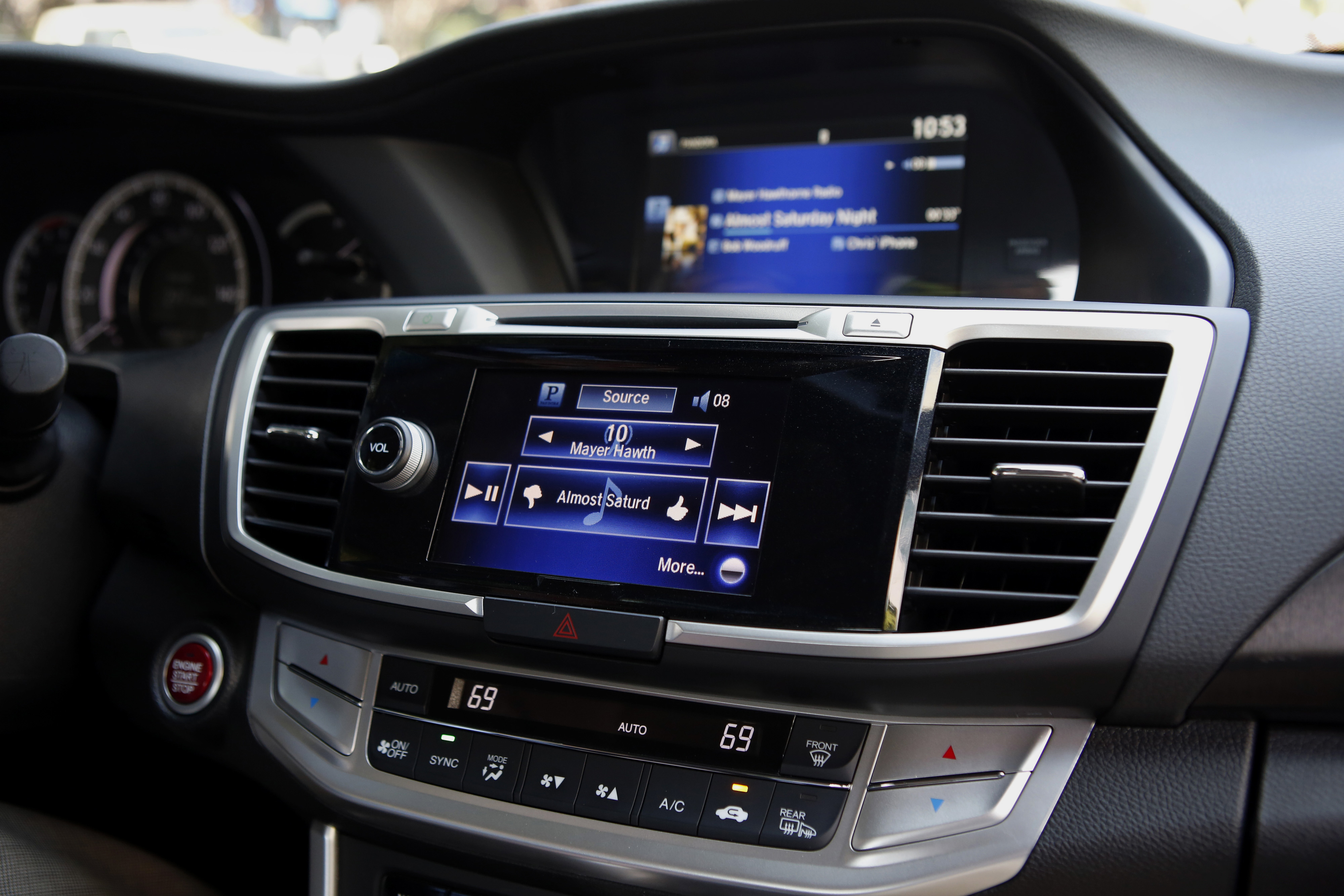 The Pandora integrated entertainment system is demonstrated inside a Honda Accord. (Bloomberg / Getty Images)