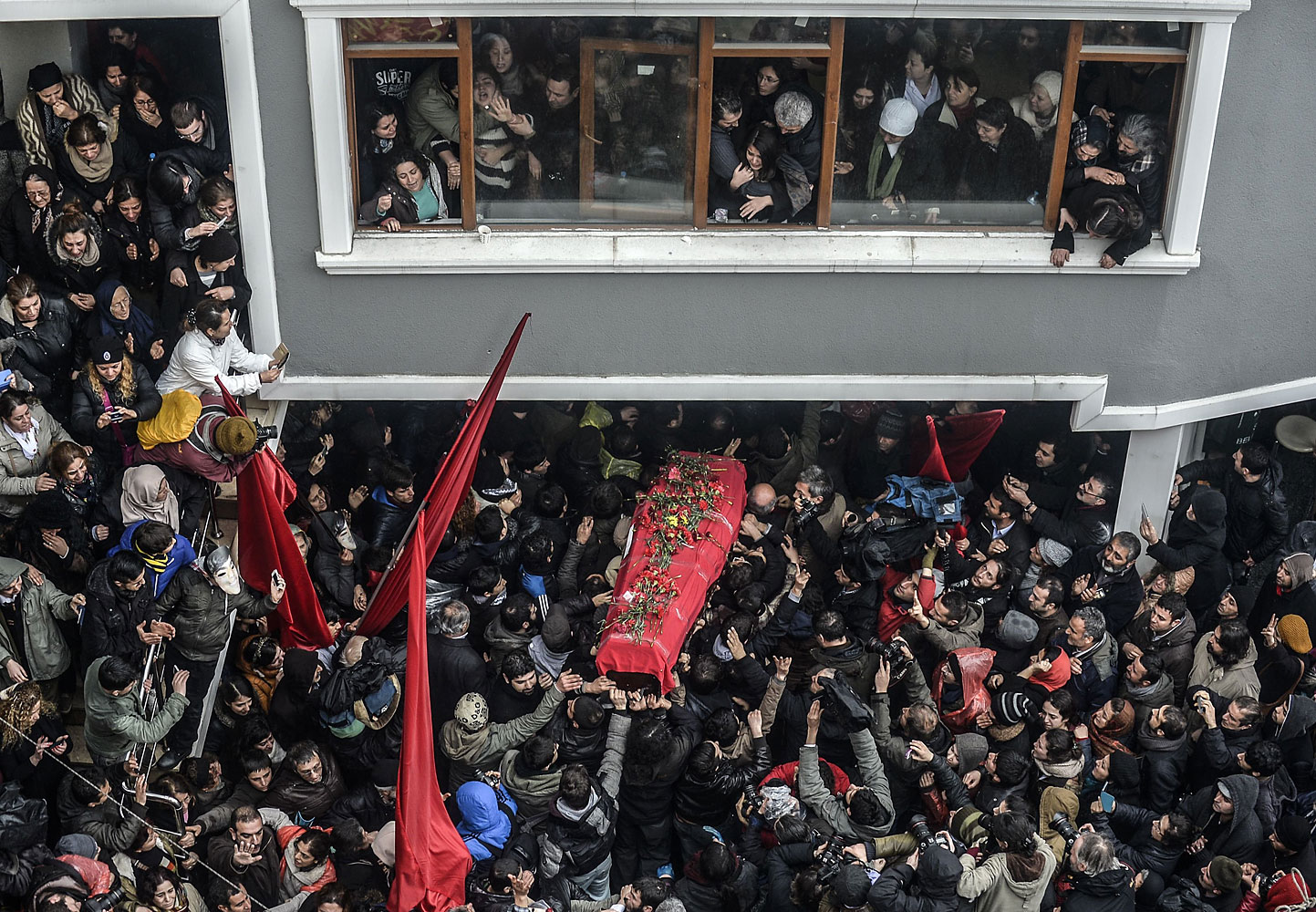 The coffin of Berkin Elvan is carried  on March 11, 2014, in Istanbul. Berkin Elvan, who has been in a coma since June 2013 after being struck in the head by a gas canister during a police crackdown on protesters, died earlier on the day.