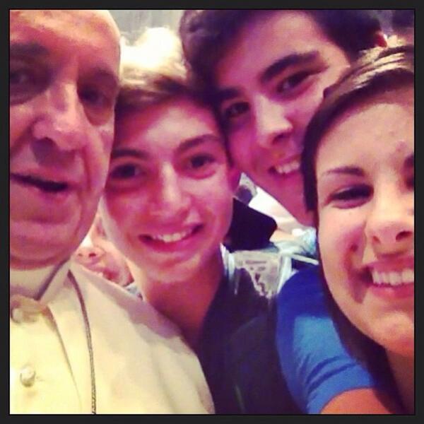 The first ever "Papal selfie" was made this year when 500 teenagers traveled from Diocese of Piacenza and Bobbio outside of Milan to the Vatican. Pope Francis invited the teens as "bearers of hope."