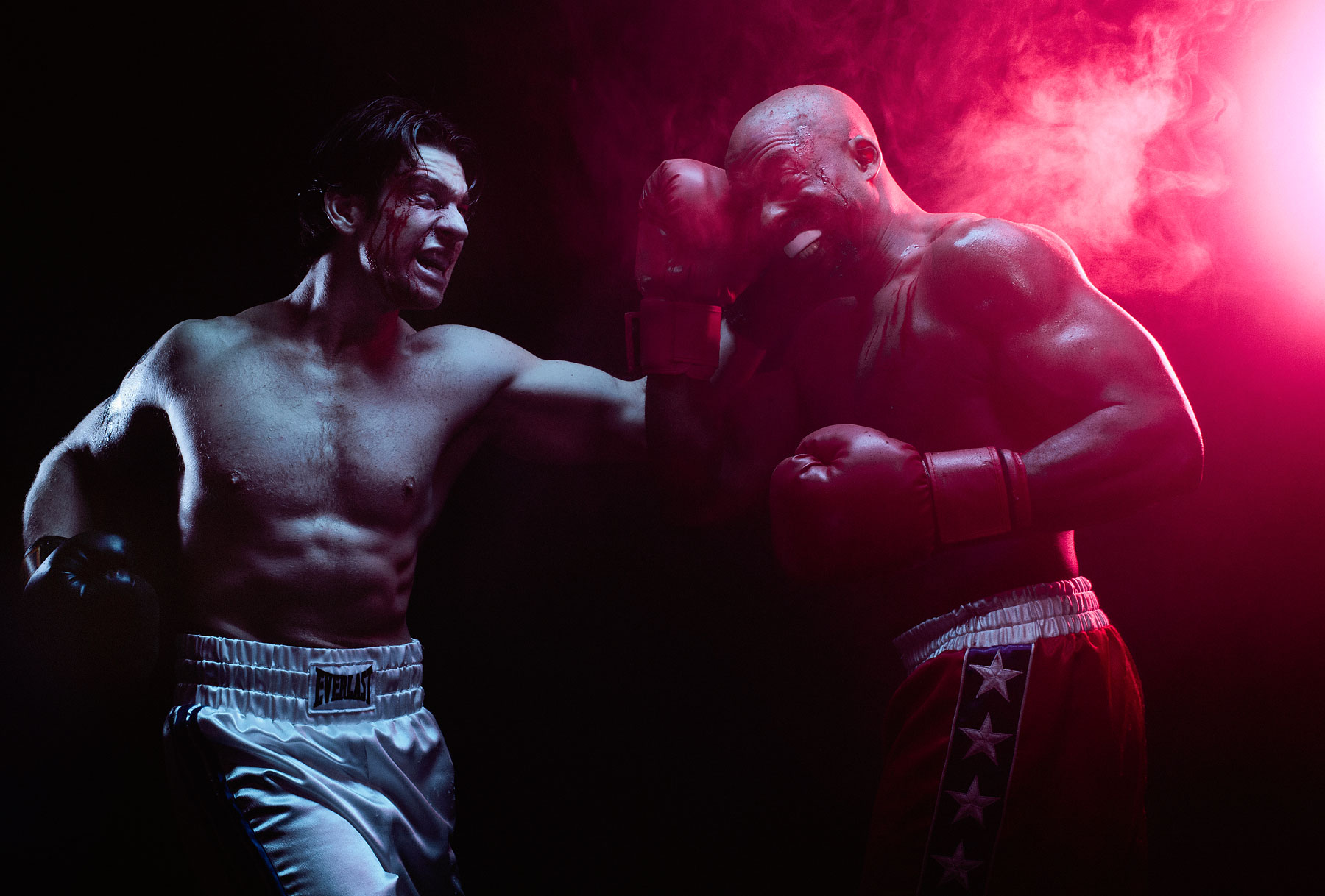 Andy Karl as Rocky Balboa and Terence Archie as Apollo Creed in ROCKY on Broadway. 