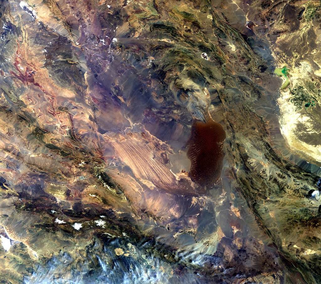 The Dasht-e Lut salt desert in southeast Iran, captured by the European satellite Envisat. The desert is often called the hottest place on Earth—a label it comes by rightly. The highest land surface temperature ever recorded there was 70.7ºC—a staggering 159.26ºF—in 2005.