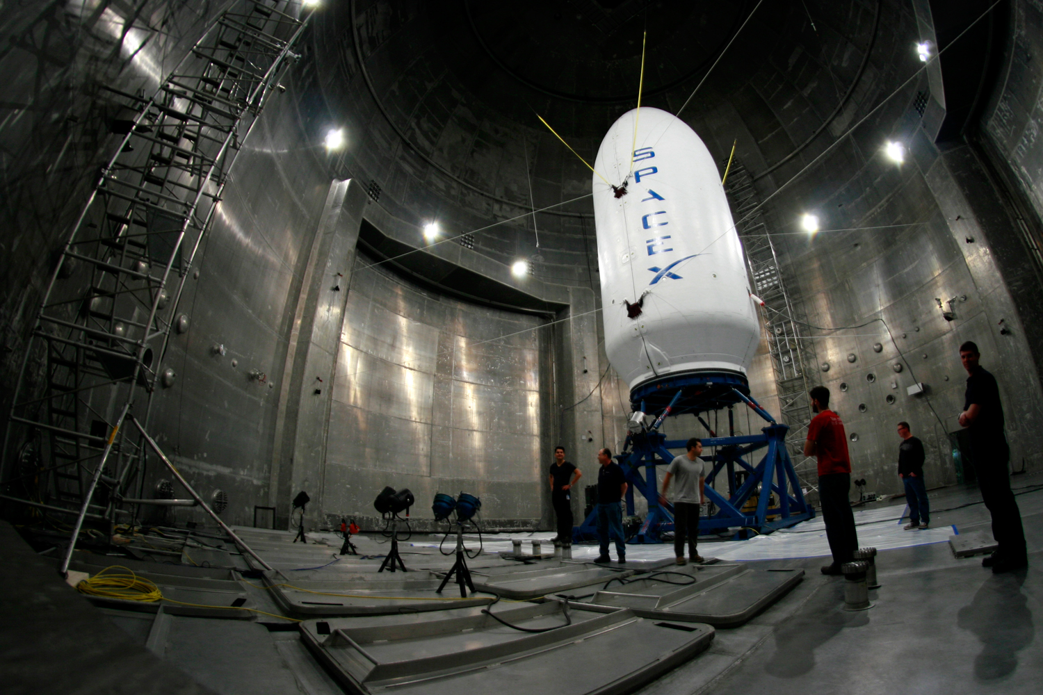 A SpaceX component preparing for testing in the world's largest vacuum chamber at NASA Glenn Research Center in Cleveland.