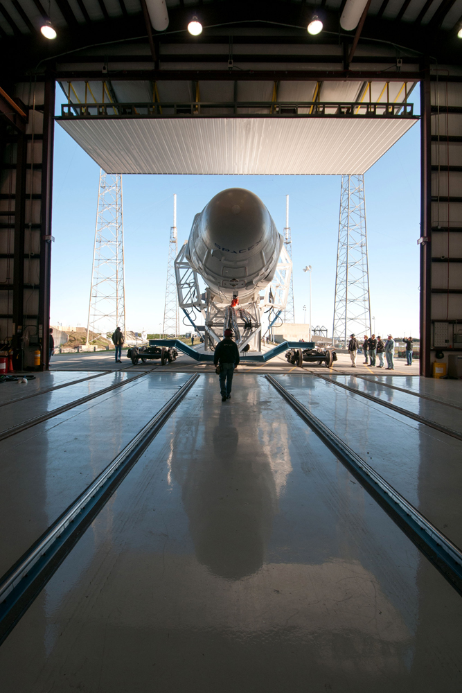 SpaceX's F9 rocket leaves the hangar at Cape Canaveral, Fla., on March 8, 2013.