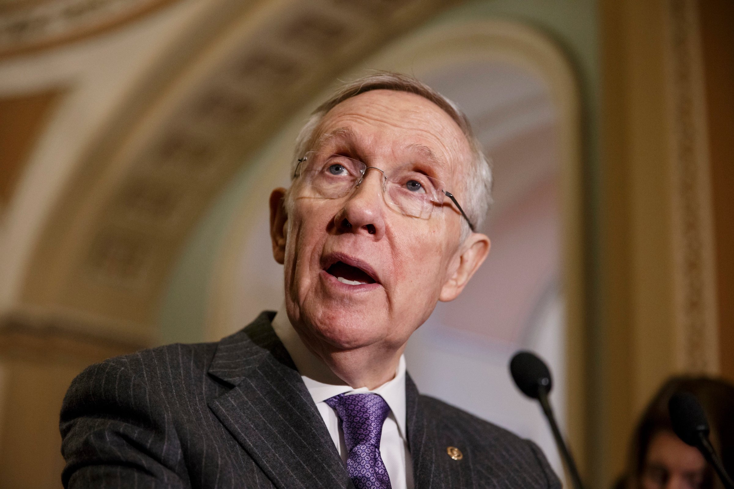 Senate Majority Leader Harry Reid of Nev. faces reporters on Capitol Hill in Washington