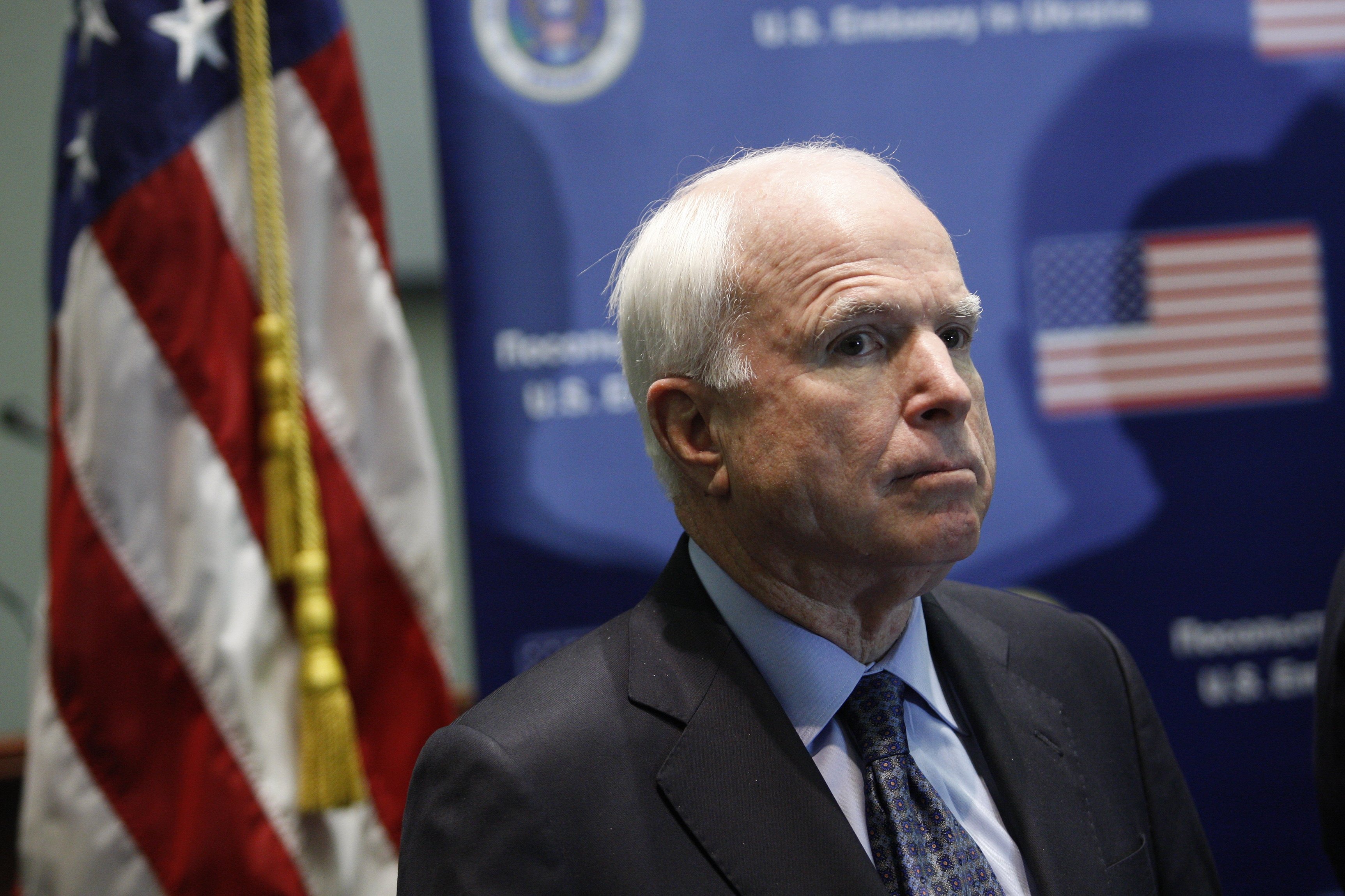 Senator John McCain speaks at a news conference in Kiev, Ukraine, March 15, 2014. (Nikitin Maxim&mdash;ITAR-TASS/Corbis)