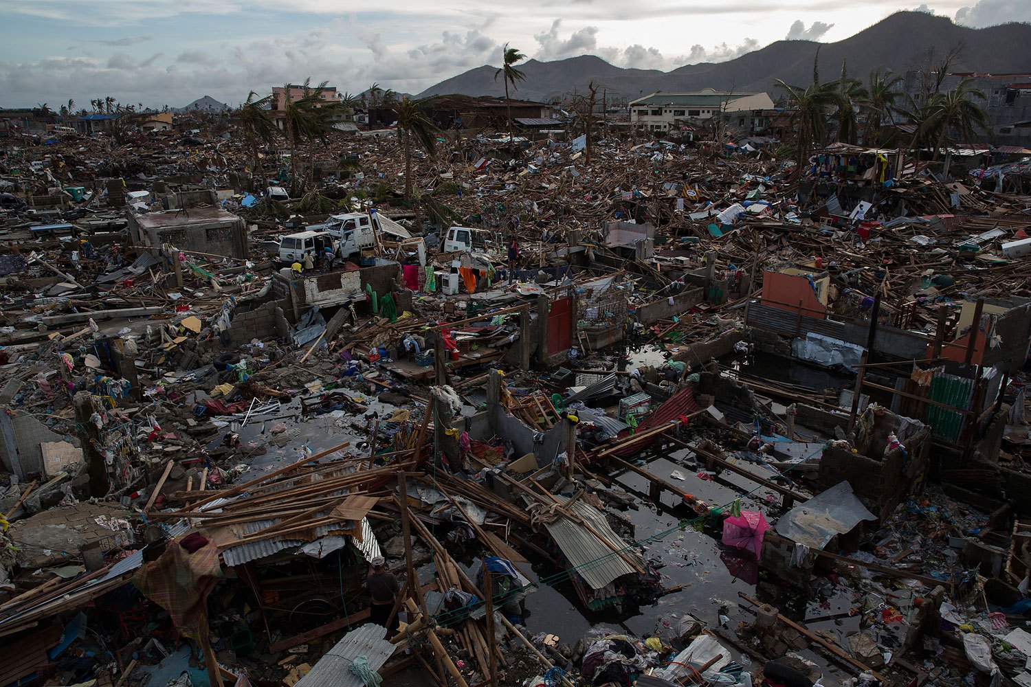 A neighborhood destroyed by Haiyan Typhoon in Tacloban, Philippines on November 13, 2013.