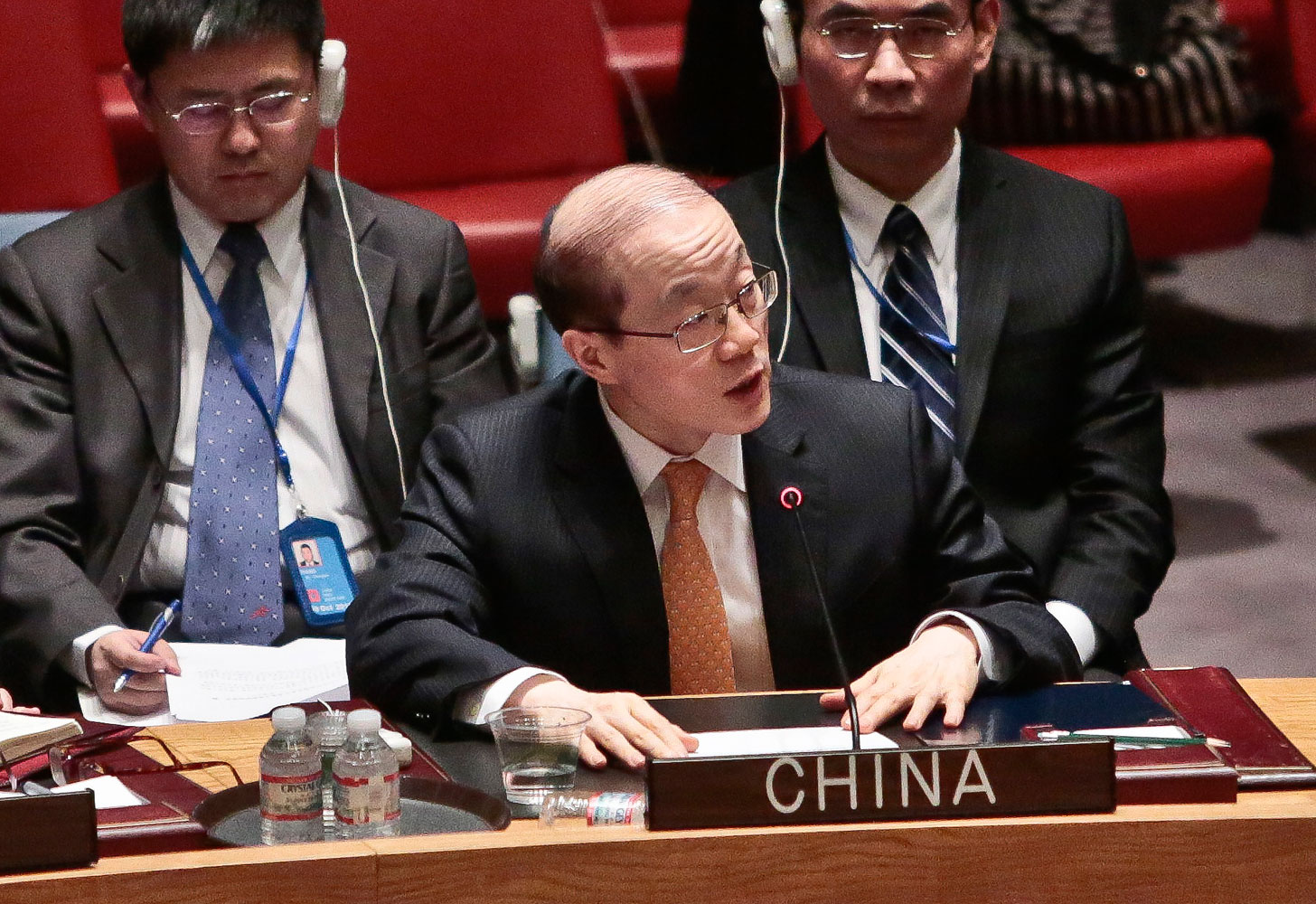 U.N. China Ambassador Liu Jieyi speaks during a U.N. Security Council meeting on the Ukraine, Monday, March 3, 2014 at U.N. headquarters. (Bebeto Matthews—AP)
