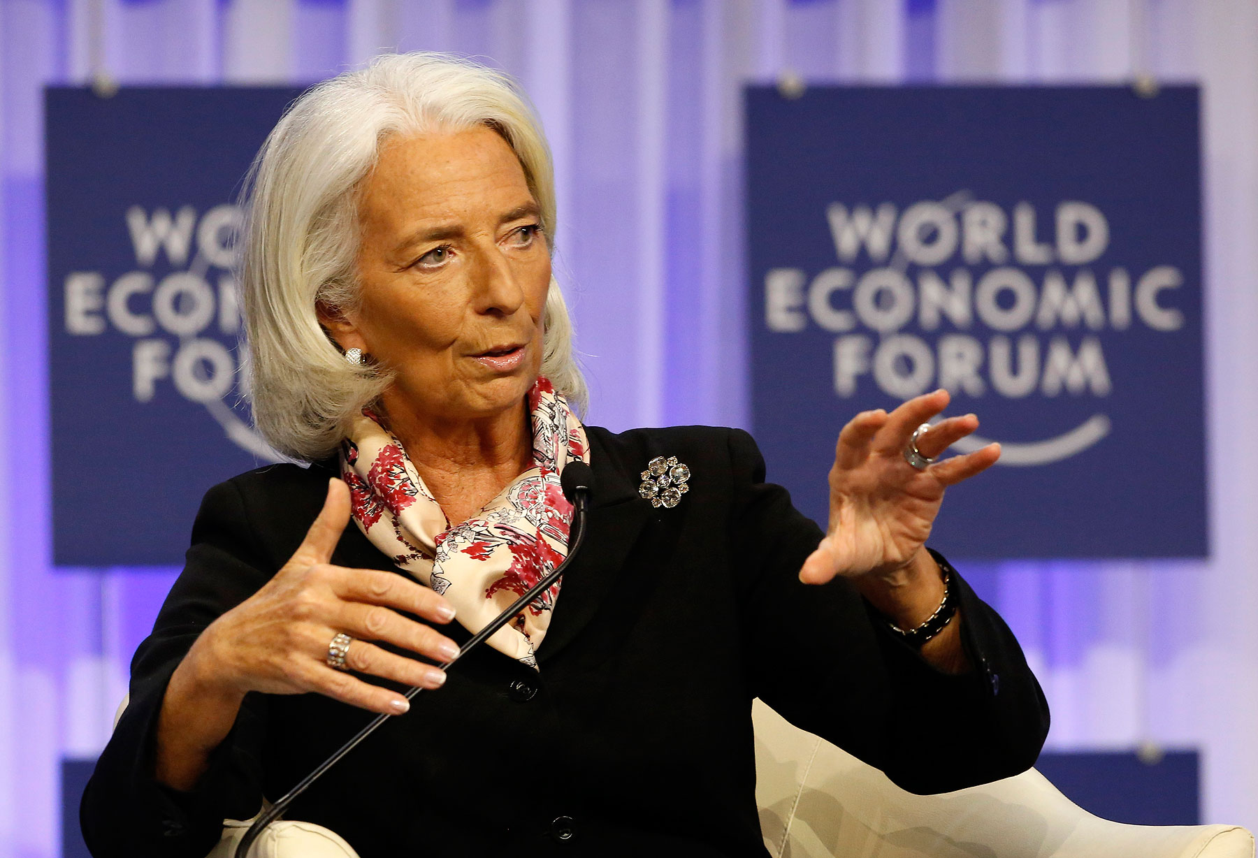 Christine Lagarde, Managing Director of the International Monetary Fund (IMF) speaks during a session at the World Economic Forum (WEF) in Davos Jan. 25, 2014 (Ruben Sprich—Reuters)