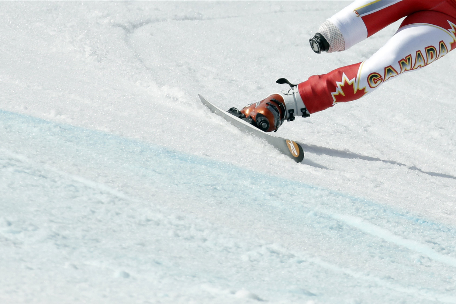 Canada's Luscombe skis during the Men's Downhill Standing training at the 2014 Sochi Paralympic Winter Games at the Rosa Khutor Alpine Center