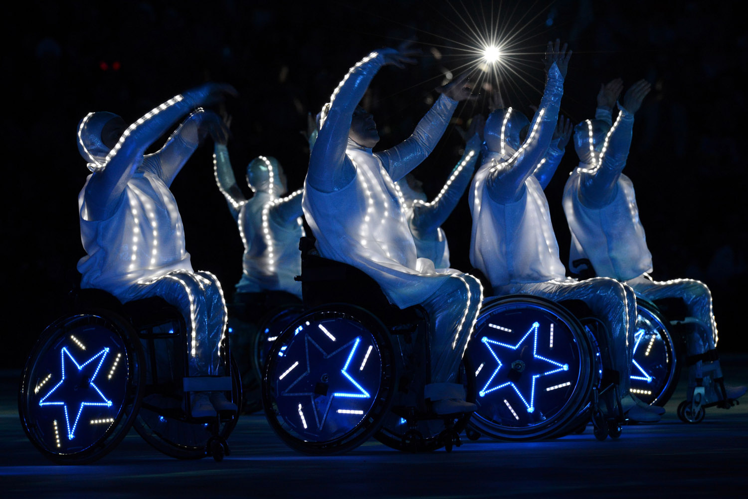 Mar. 16, 2014.
                              Wheelchair dancers perform during the Closing Ceremony of the XI Paralympic Olympic games at the Fisht Olympic Stadium near the city of Sochi.