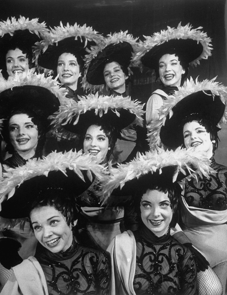 Chorus girls (including Shirley MacLaine, upper right) in a scene from the Broadway musical, "Me and Juliet," 1953.