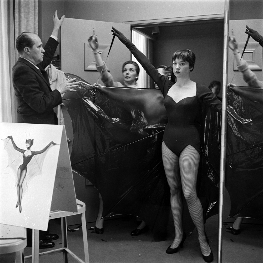 Shirley MacLaine preparing to perform the TV show "Shower of Stars" in 1955.