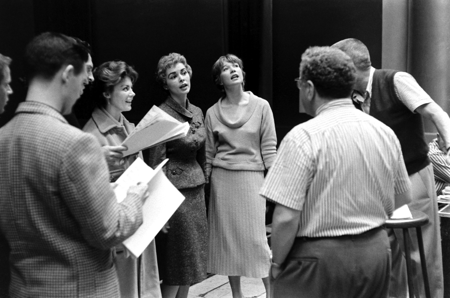 Inside the RKO Pantages Theater, home of the Academy Awards, Janet Leigh, Shirley MacLaine and others rehearse in 1958.