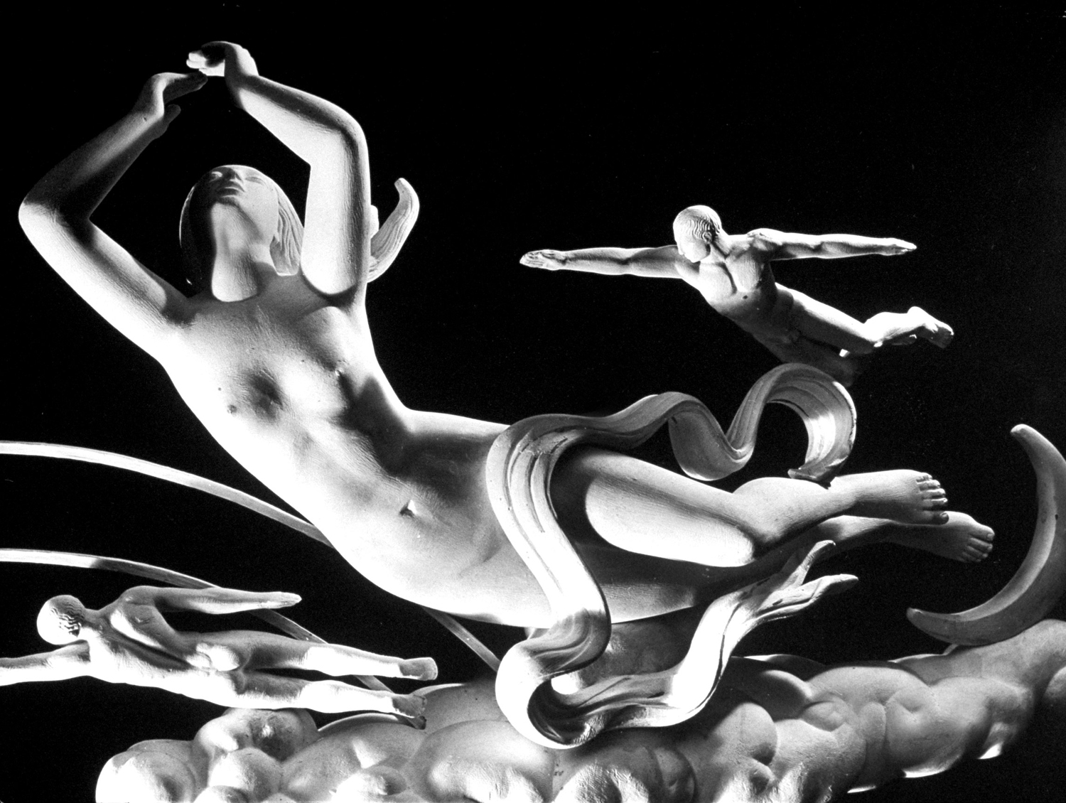 Models of the sculpture 'Night' by artist Paul Manship, created for the 1939-1940 World's Fair.