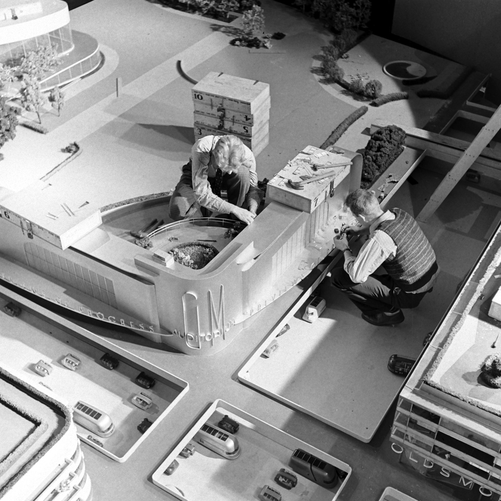 Working on General Motors' "Futurama" exhibit -- the city of the near future -- at the 1939 World's Fair.