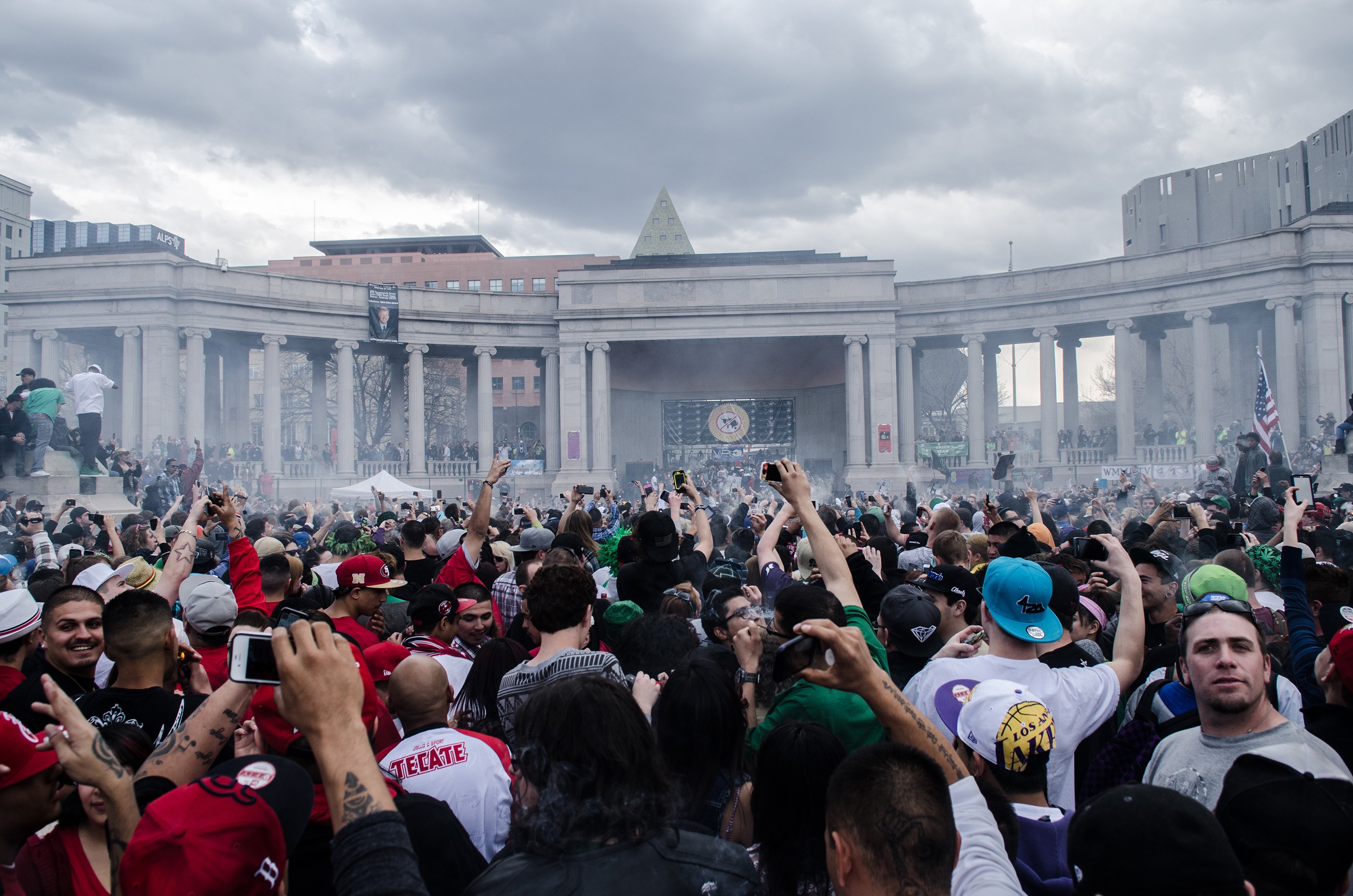 Crowd shot of the 420 celebration at the Civic Center in Denver, Colo. on April 20, 2013. (Larry Hulst—Getty Images)