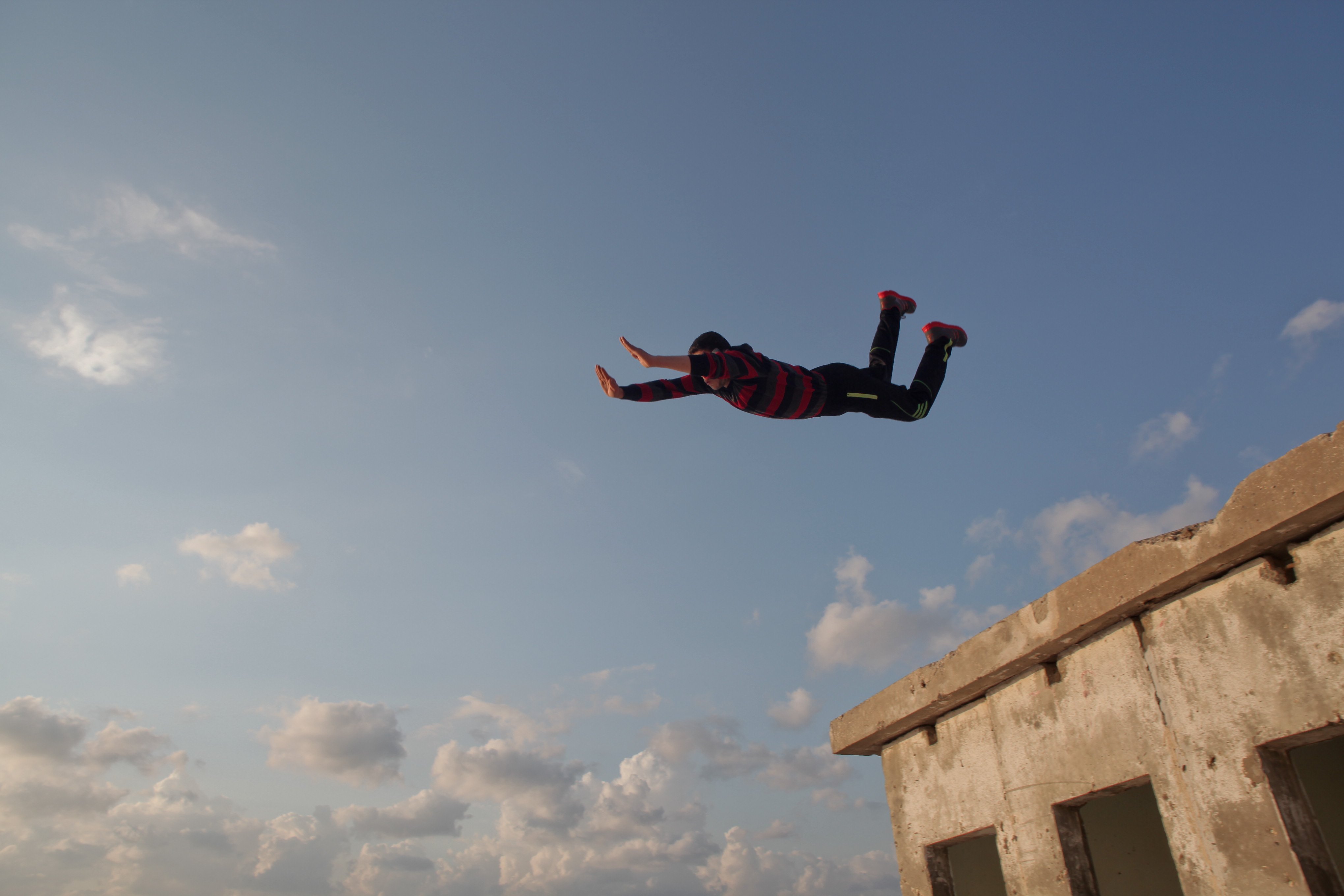 Apr. 16, 2014. A Palestinian youth practices parkour skills in Gaza, Palestinian Territory.  Parkour is a holistic training discipline using movement that developed from military obstacle course training.