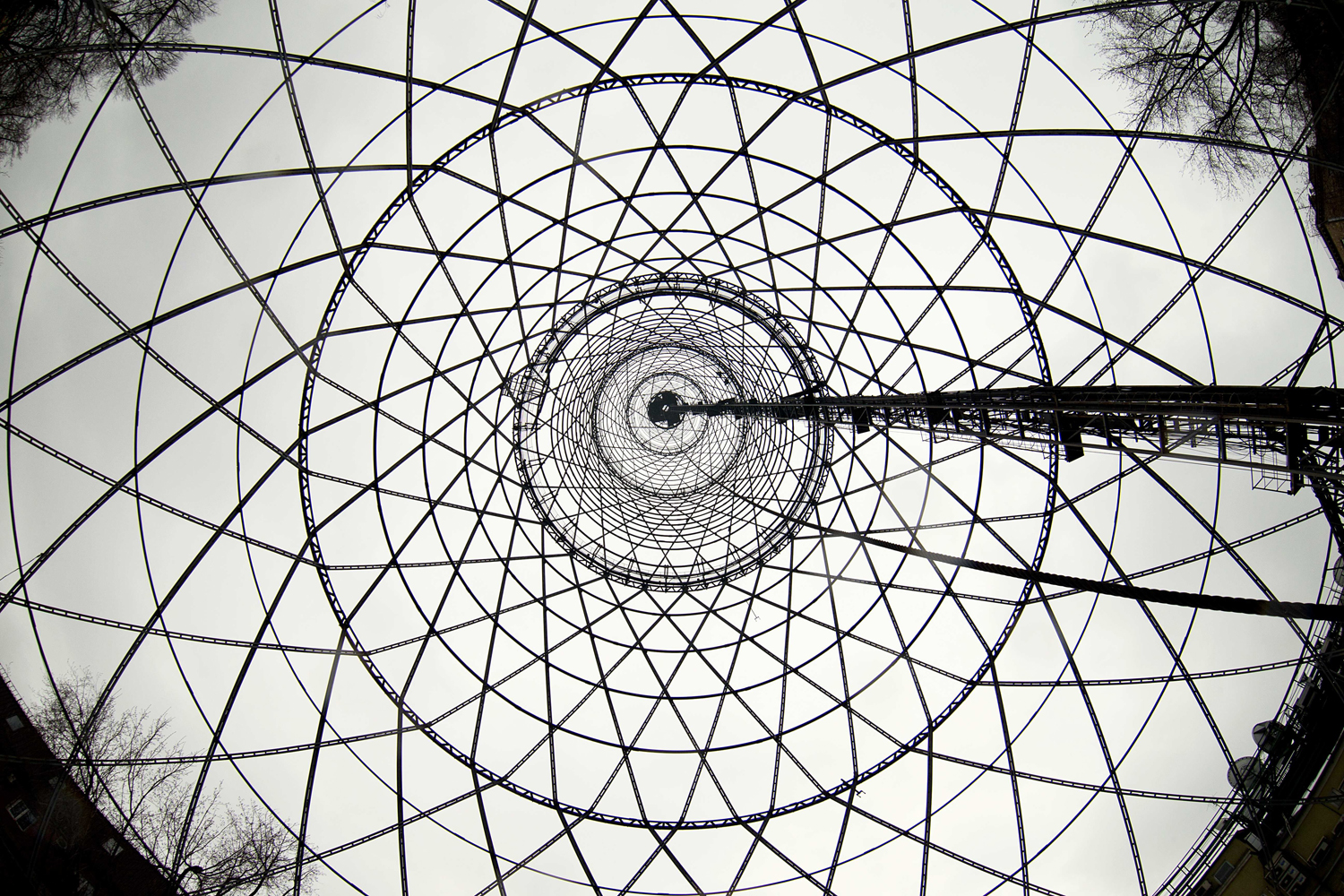 Apr. 4, 2014.  The Shukhov broadcasting tower shot from the ground in Moscow, Russia. The Shukhov Tower, one of the symbols of Soviet constructivists architecture, known as Russiaís Eiffel tower, is now under threat of demolition.