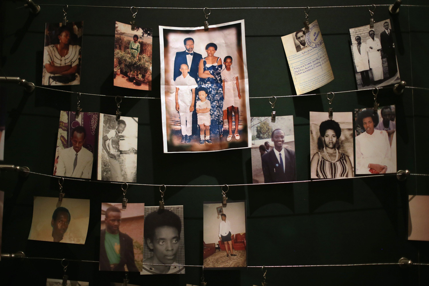 Apr. 5, 2014. Family photos of victims of the 1994 Rwanda genocide hang inside the Kigali Genocide Memorial Centre  in Kigali, Rwanda. Rwanda is preparing to commemorate the 20th anniversary of the country's 1994 genocide, when more than 800,000 ethnic Tutsi and moderate Hutus were slaughtered over a 100 day period.