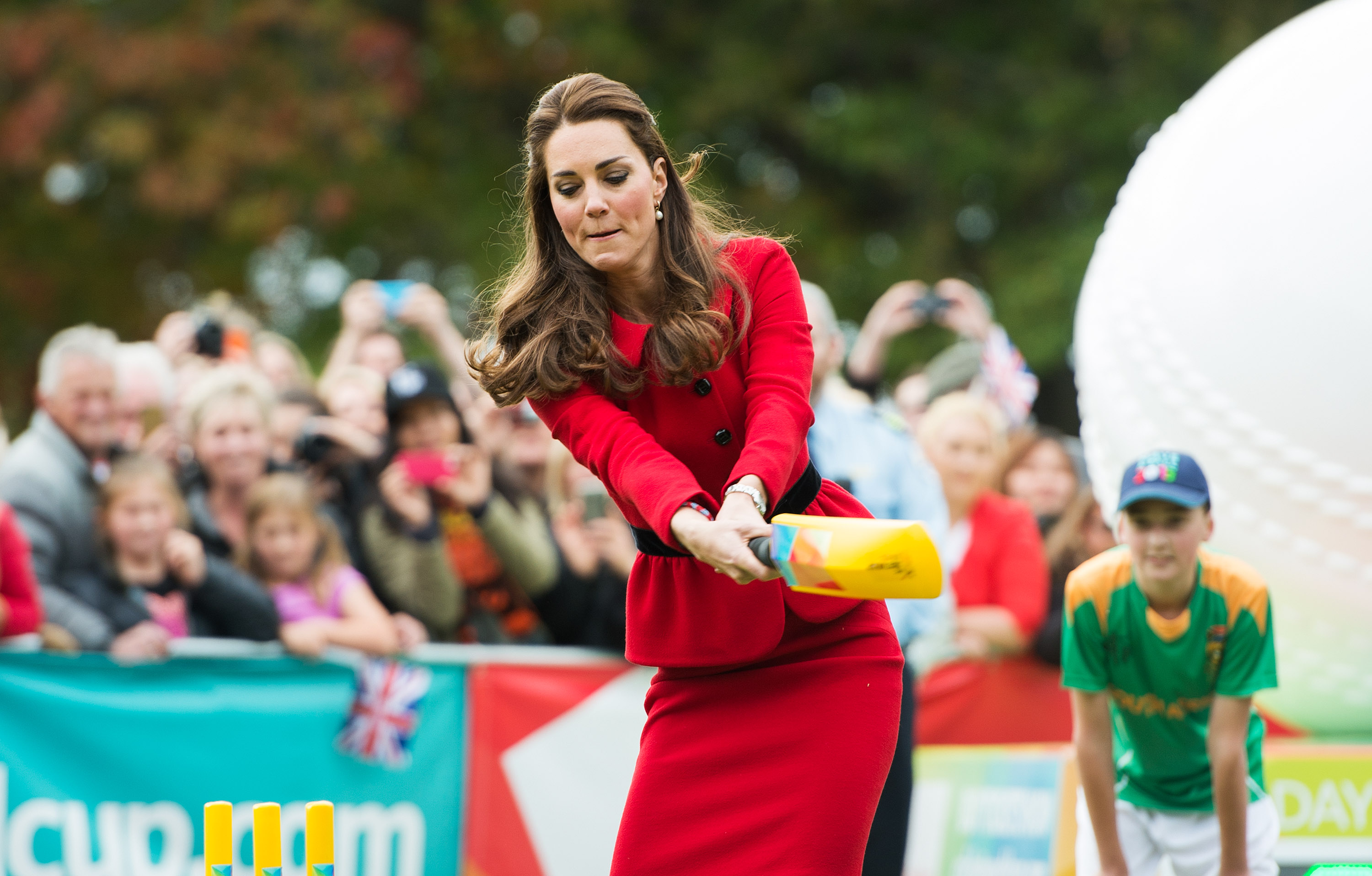 Catherine, Duchess of Cambridge bats during a game of cricket in Latimer Square on April 14, 2014 in Christchurch, New Zealand. (Samir Hussein—WireImage)
