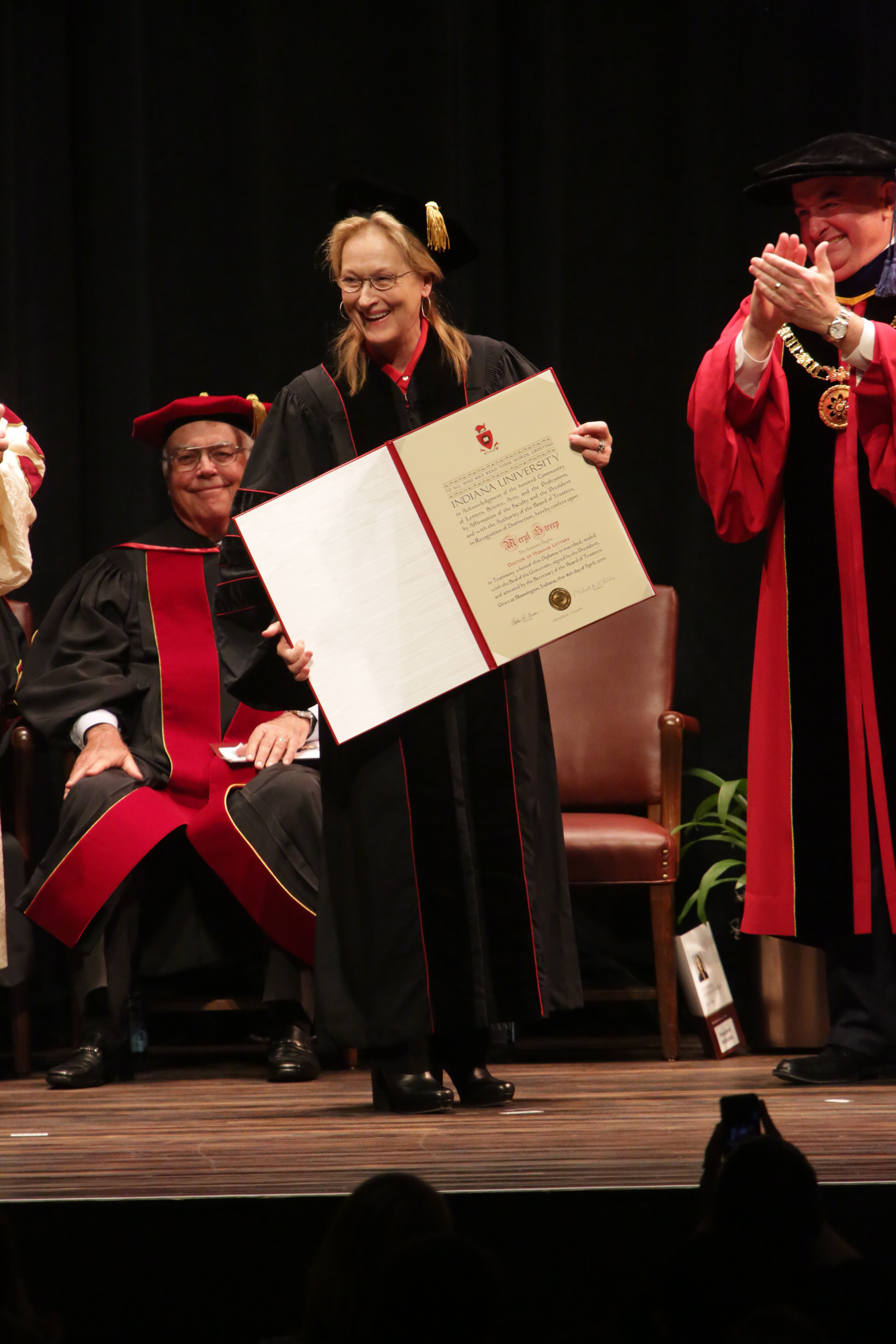Meryl Streep receives a Conferral Honorary Degree from Indiana University on April 16, 2014 in Bloomington, Indiana. (Ron Hoskins—Getty Images)