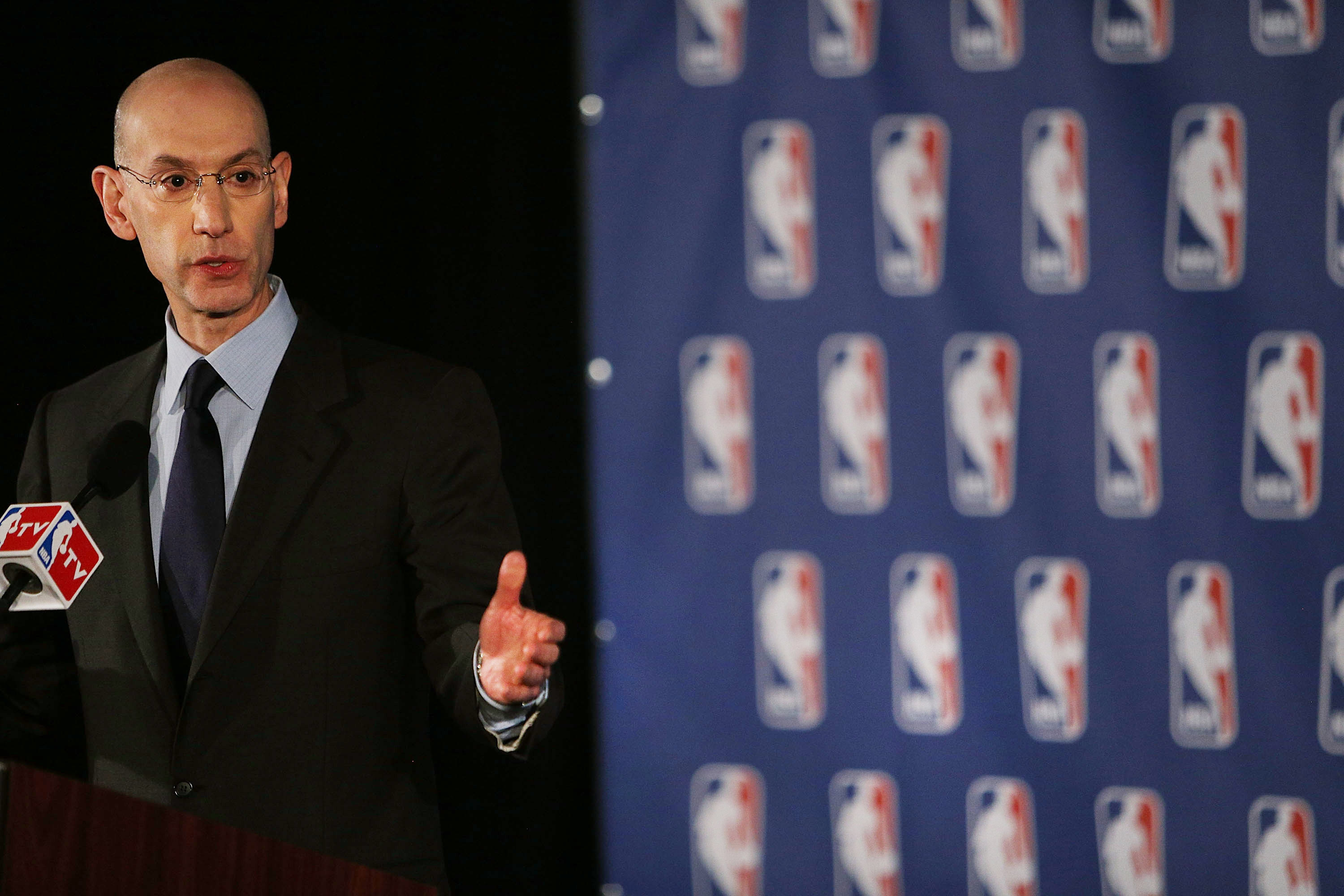 NBA Commissioner Adam Silver addresses the media about the investigation involving Los Angeles Clippers owner Donald Sterling and accusations that he made racist remarks to a girlfriend on April 29, 2014 in New York City. (Spencer Platt—Getty Images)