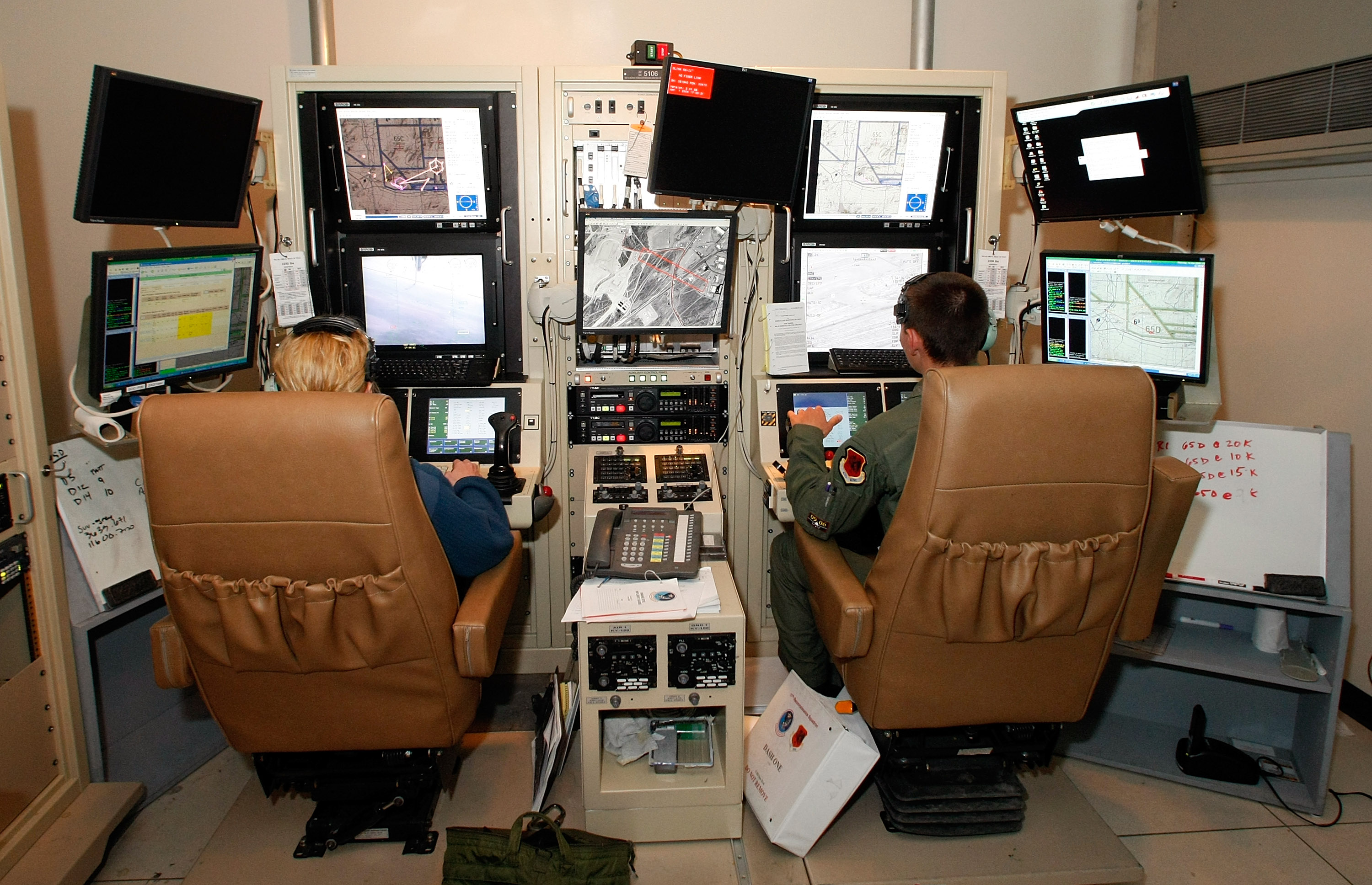 Drone operators like these at Creech Air Force Base, Nevada... (Ethan Miller / Getty Images)