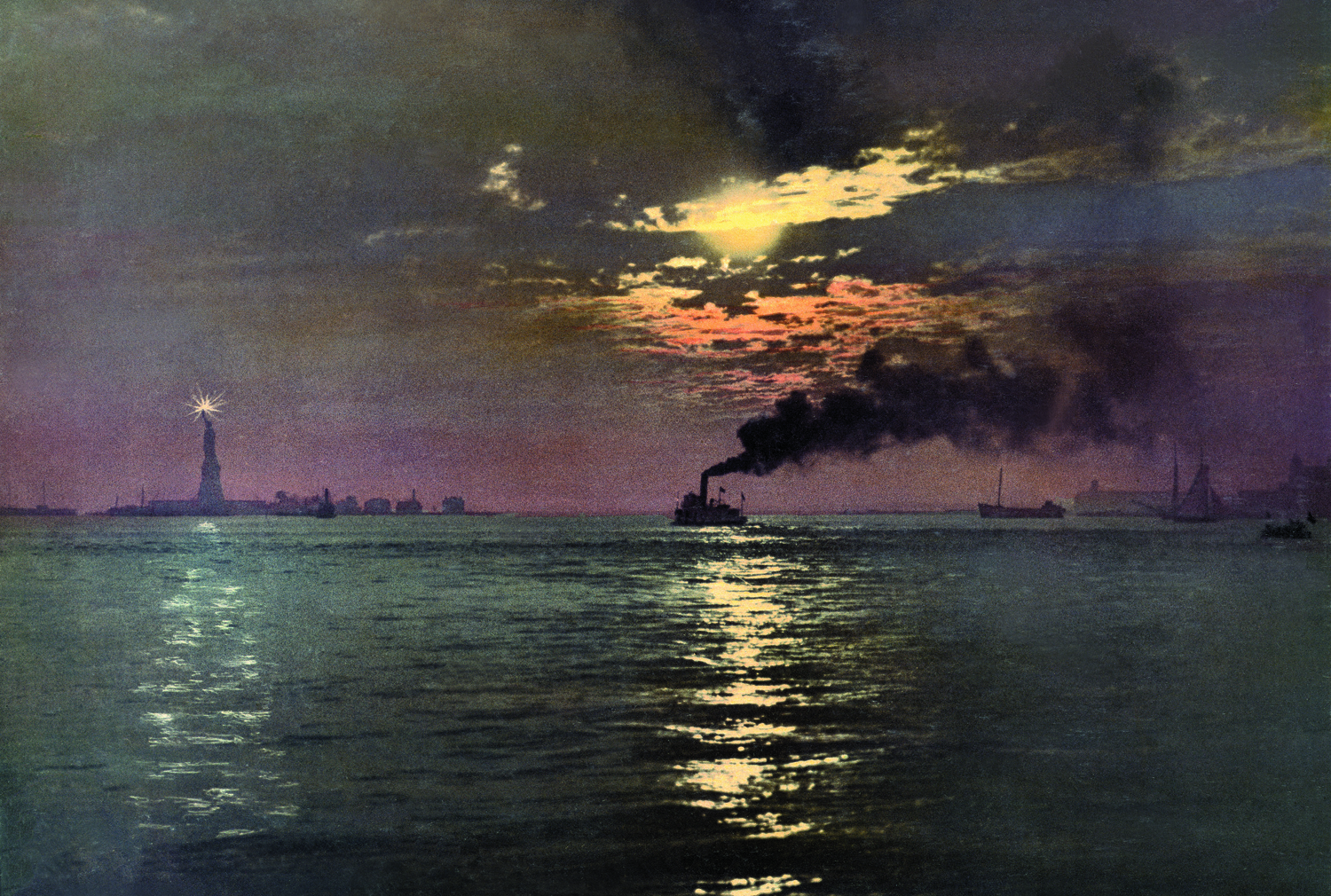 Sunset from the Battery, New York, photochrom