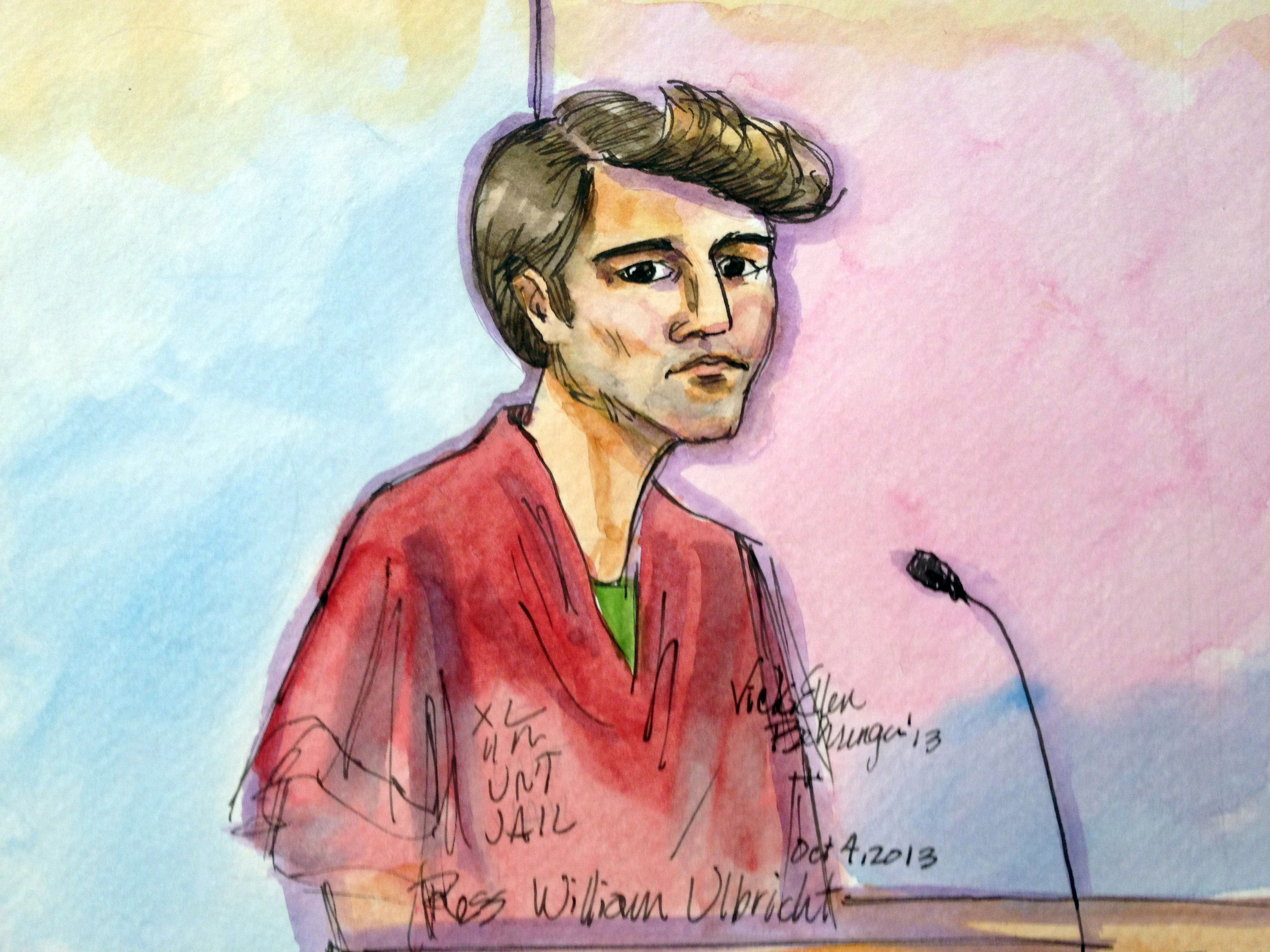 An artist rendering of Ross William Ulbricht during a federal court appearance in San Francisco on Oct. 4, 2013. (Vicki Behringer—AP)
