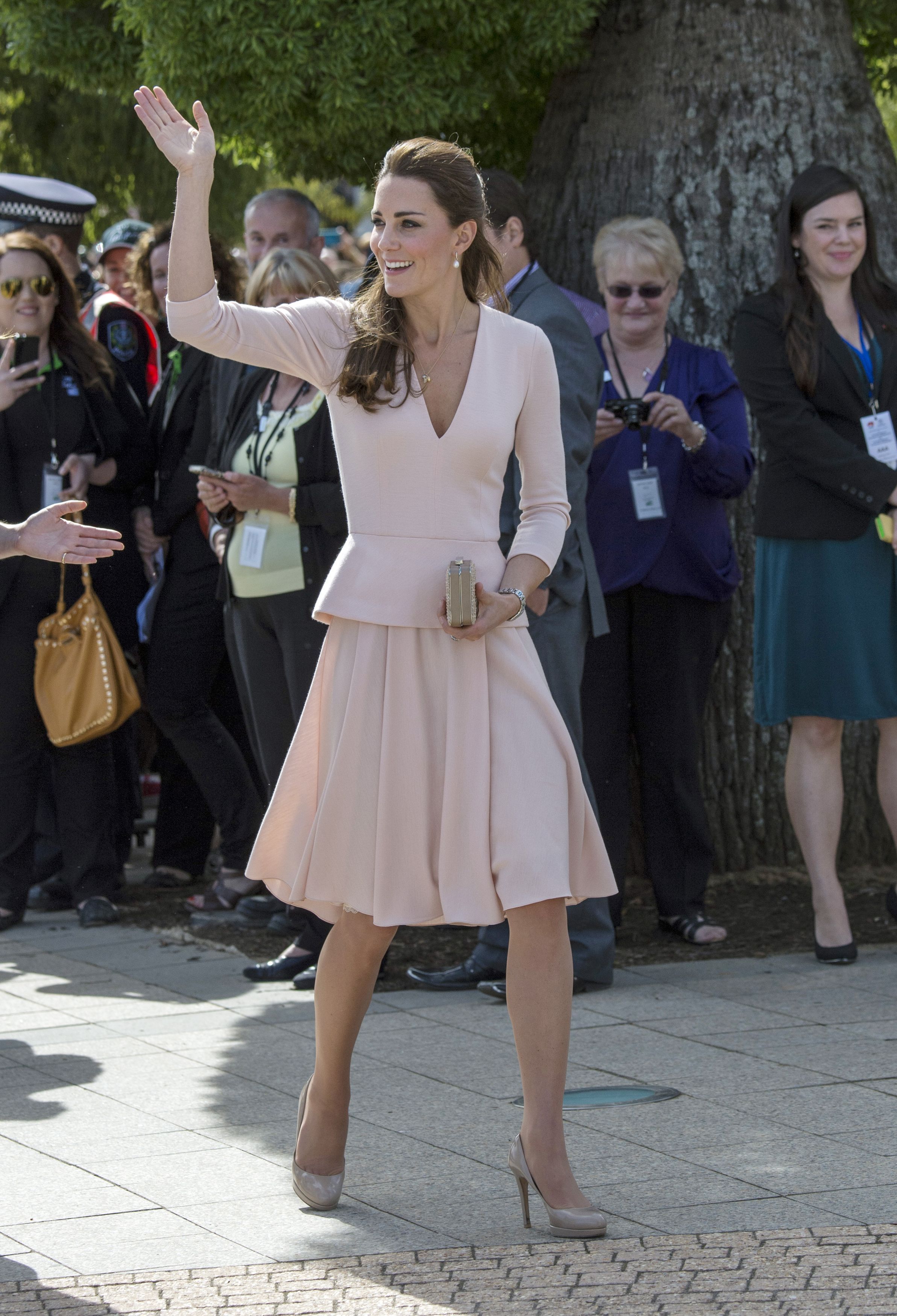Pretty in Pink
                              The Duchess of Cambridge meets well wishers outside The Northern Sound System in Adelaide, Australia, on April 23, 2014.