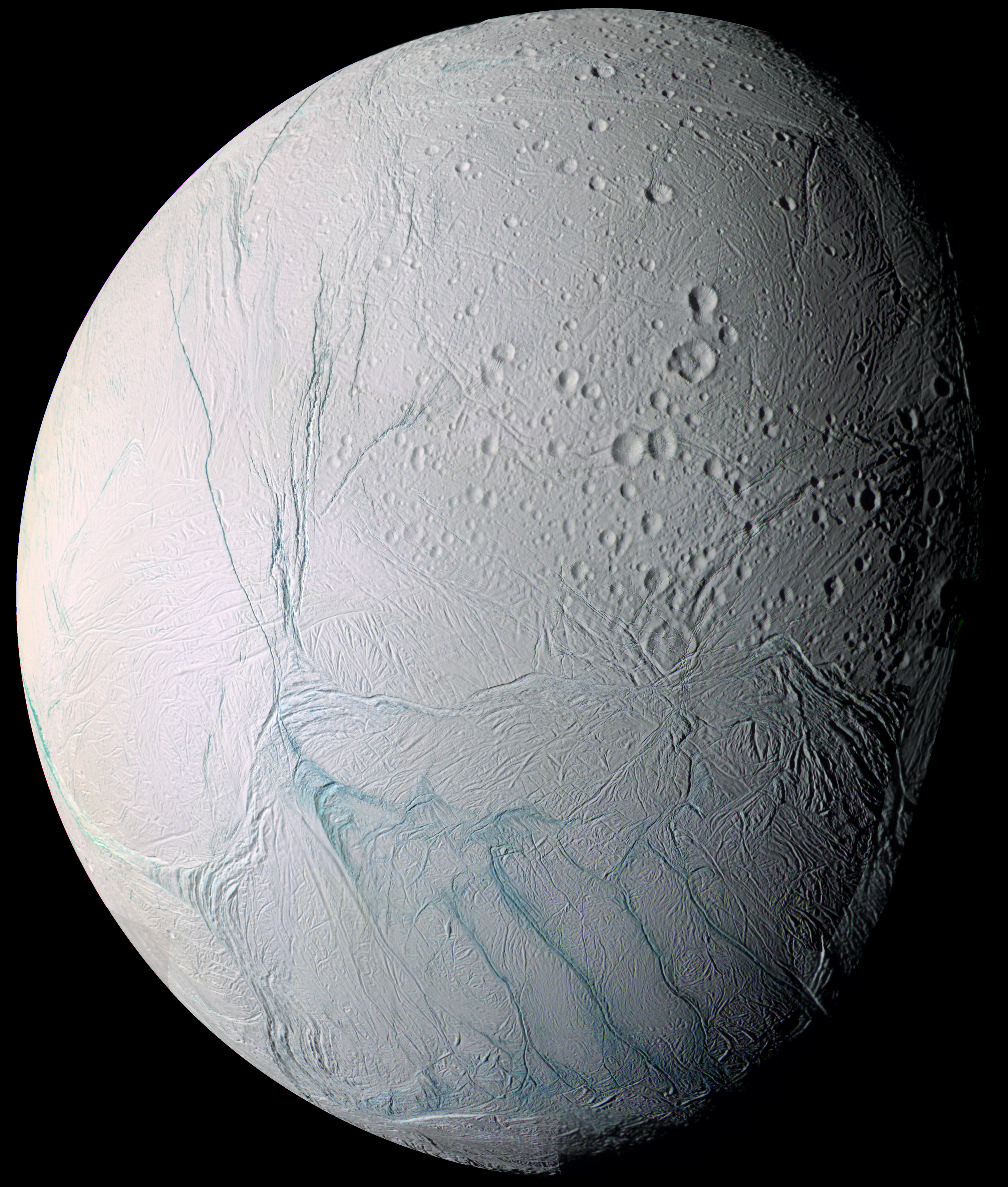 Saturn's moon Enceladus, photographed by the Cassini spacecraft. (Stocktrek Images; Getty Images)
