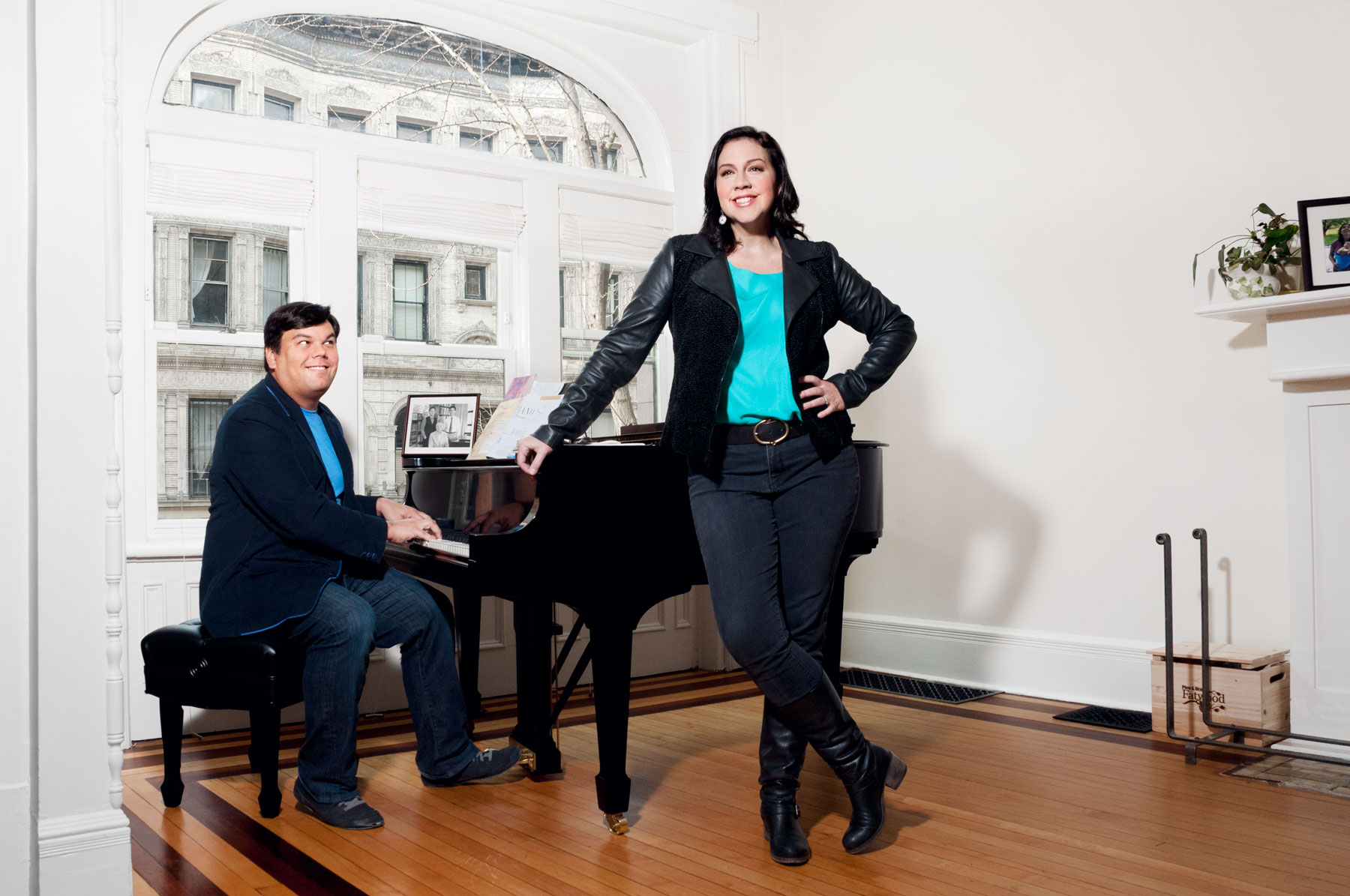 Songwriters Lopez and Anderson-Lopez at home in Brooklyn. (Therese + Joel for TIME)