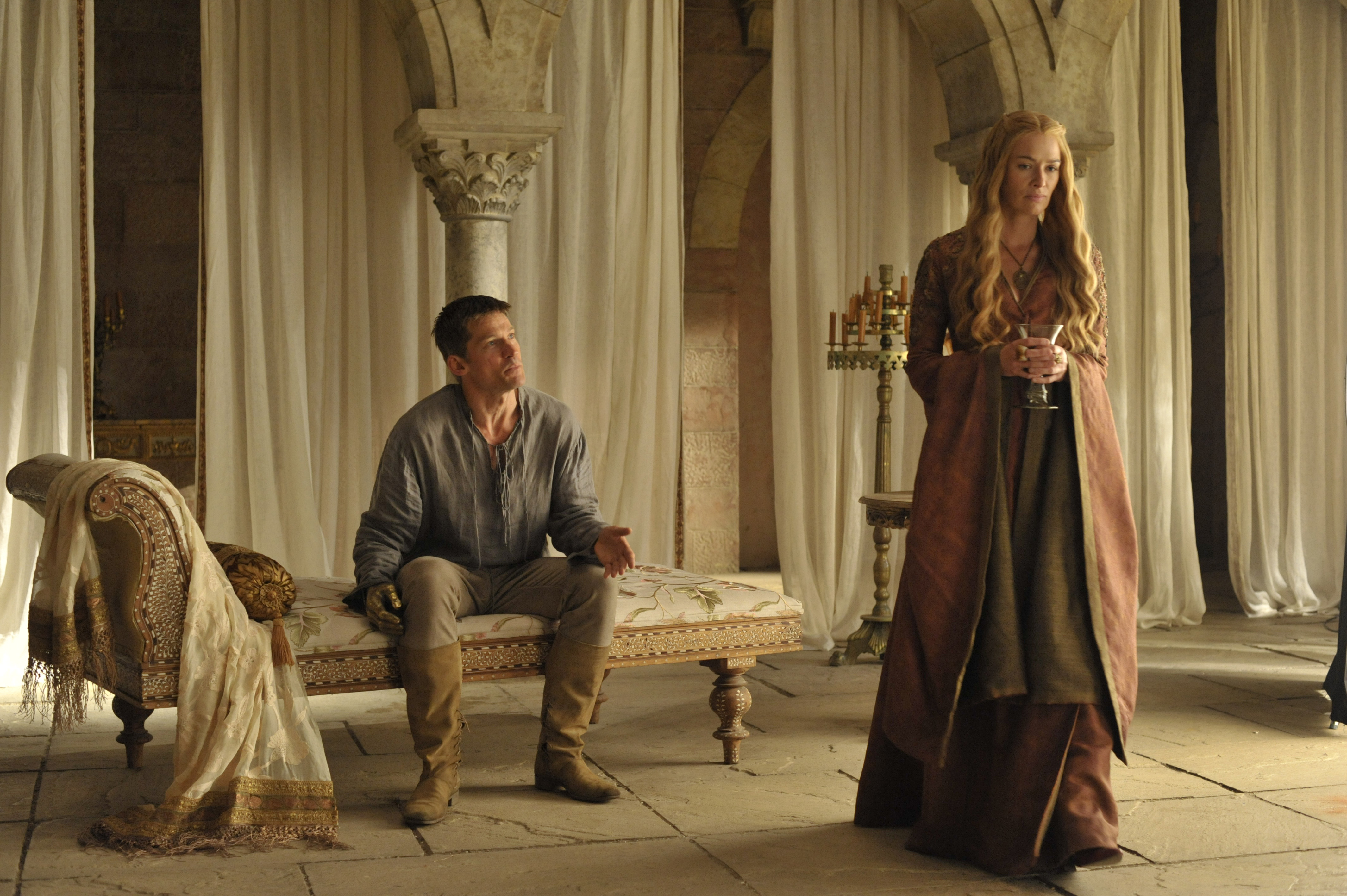Jaime, played by Nikolaj Coster-Waldau, and Cersei, played by Lena Headey, in <i>Game of Thrones</i> (HBO)