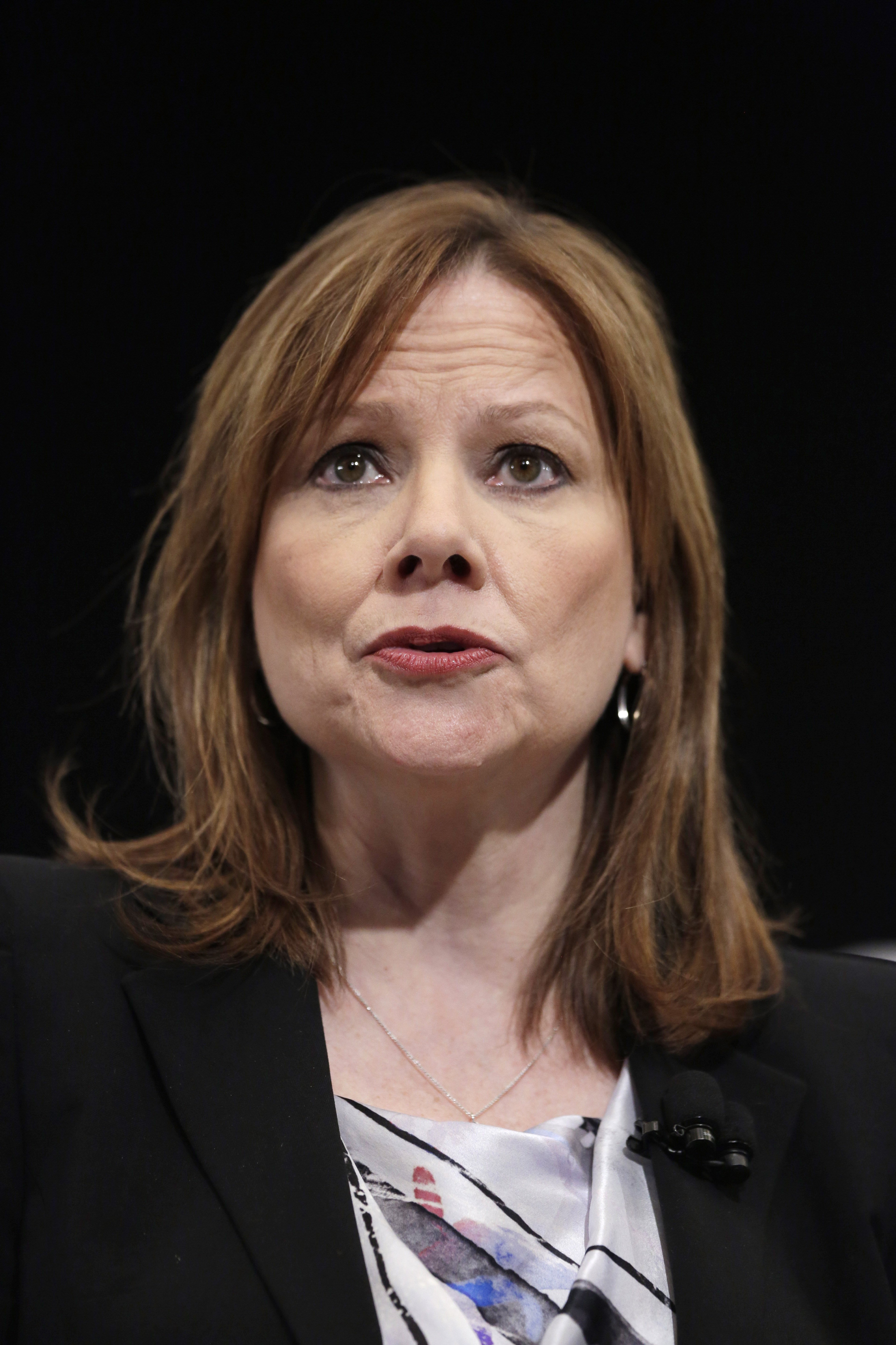 Mary Barra, CEO of General Motors, speaks at the New York International Auto Show, on April 15, 2014 in New York City. (Mark Lennihan—AP)