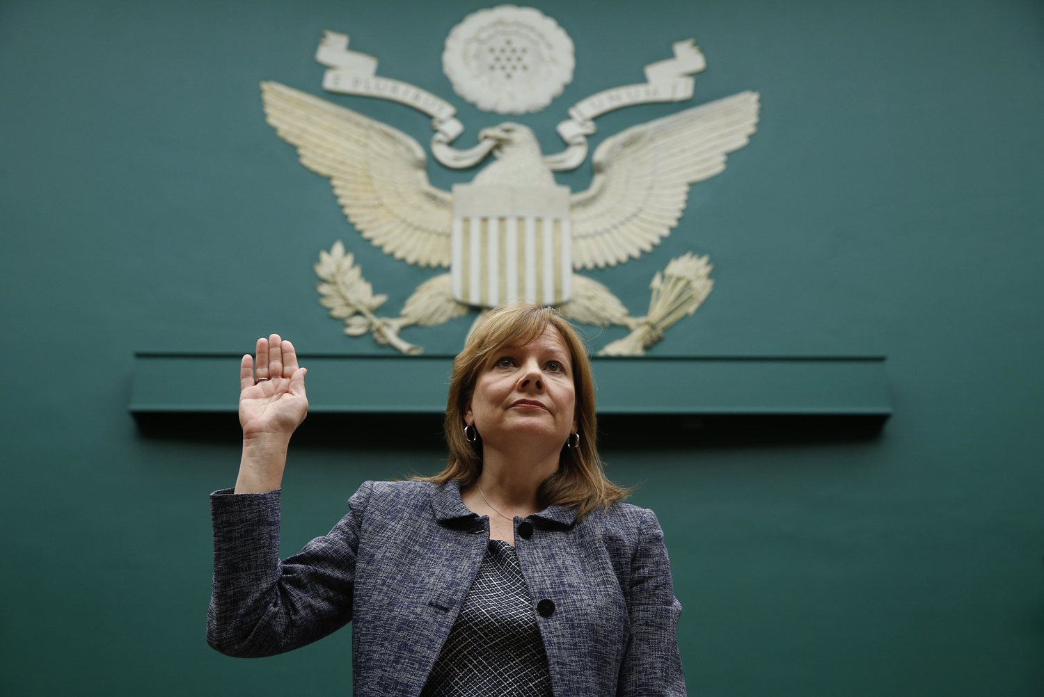GM CEO Barra is sworn in prior to testifying before a House Energy and Commerce Committee hearing on Capitol Hill in Washington