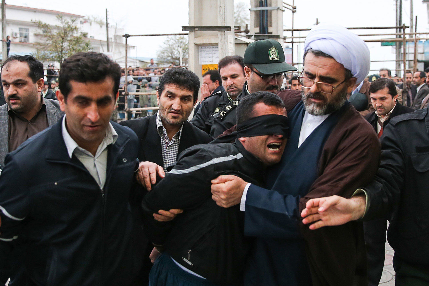 Balal is brought to the gallows during his execution ceremony in the northern city of Nowshahr on April 15, 2014.