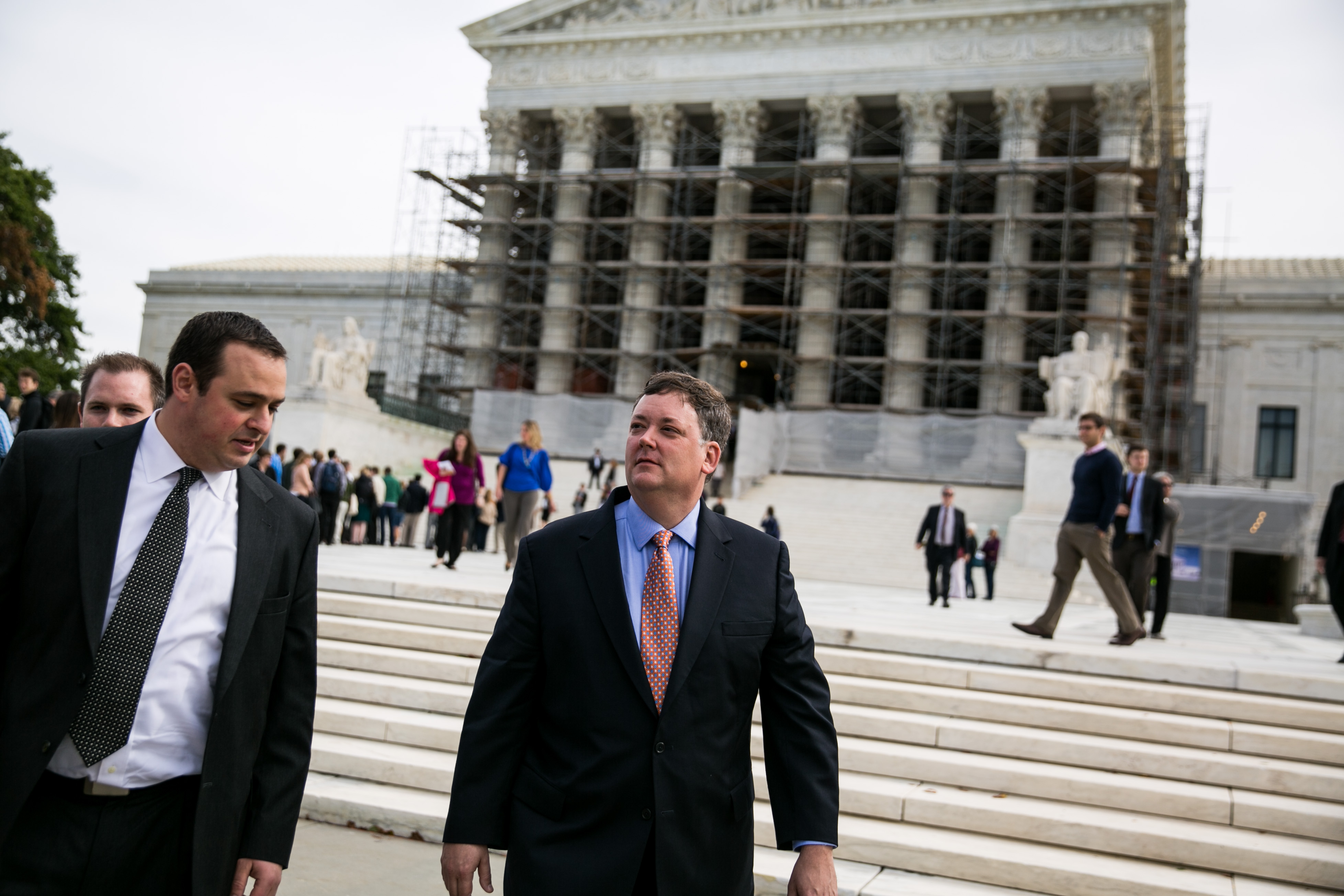 Shaun McCutcheon (R) and Dan Backer (L) at the Supreme Court in Washington, on October 8, 2013. (Drew Angerer—Getty Images)