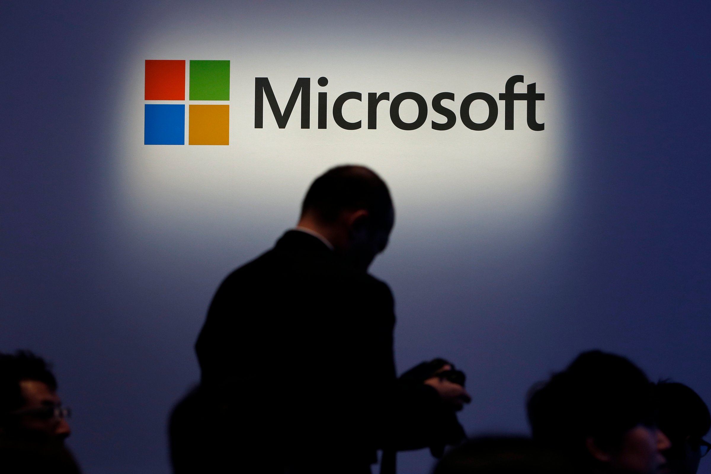 The Microsoft Corp. logo at a launch event for the company's Windows 8.1 operating system in Tokyo, on Oct. 18, 2013.