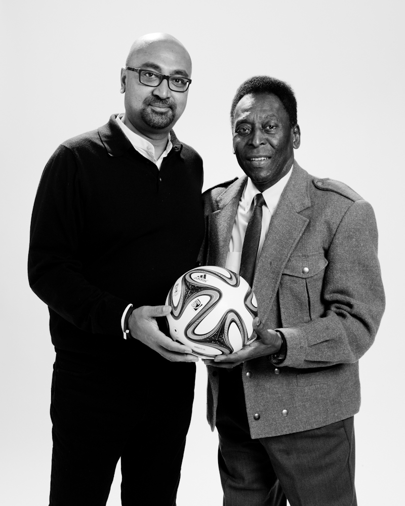 TIME's International Editor Bobby Ghosh, left, with Pelé. (Javier Sirvent for TIME)