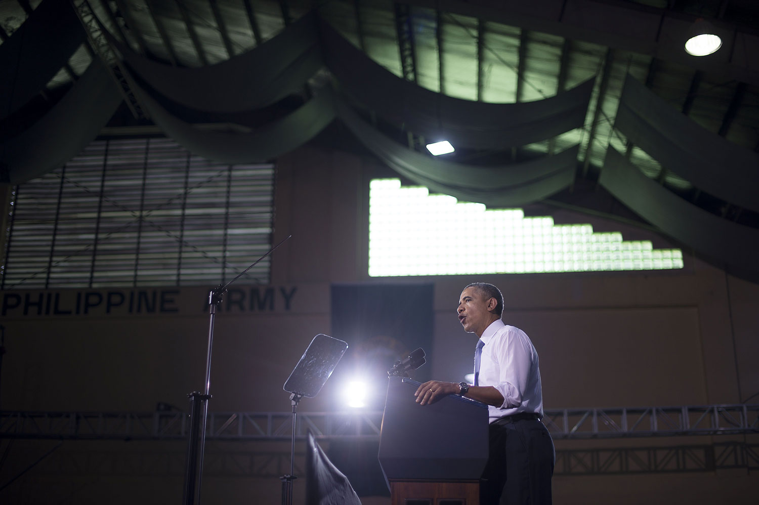 U.S. President Barack Obama delivers remarks to U.S. and Philippine troops at Fort Bonifacio in Manila on April 29, 2014 (Jim Watson—AFP/Getty Images)