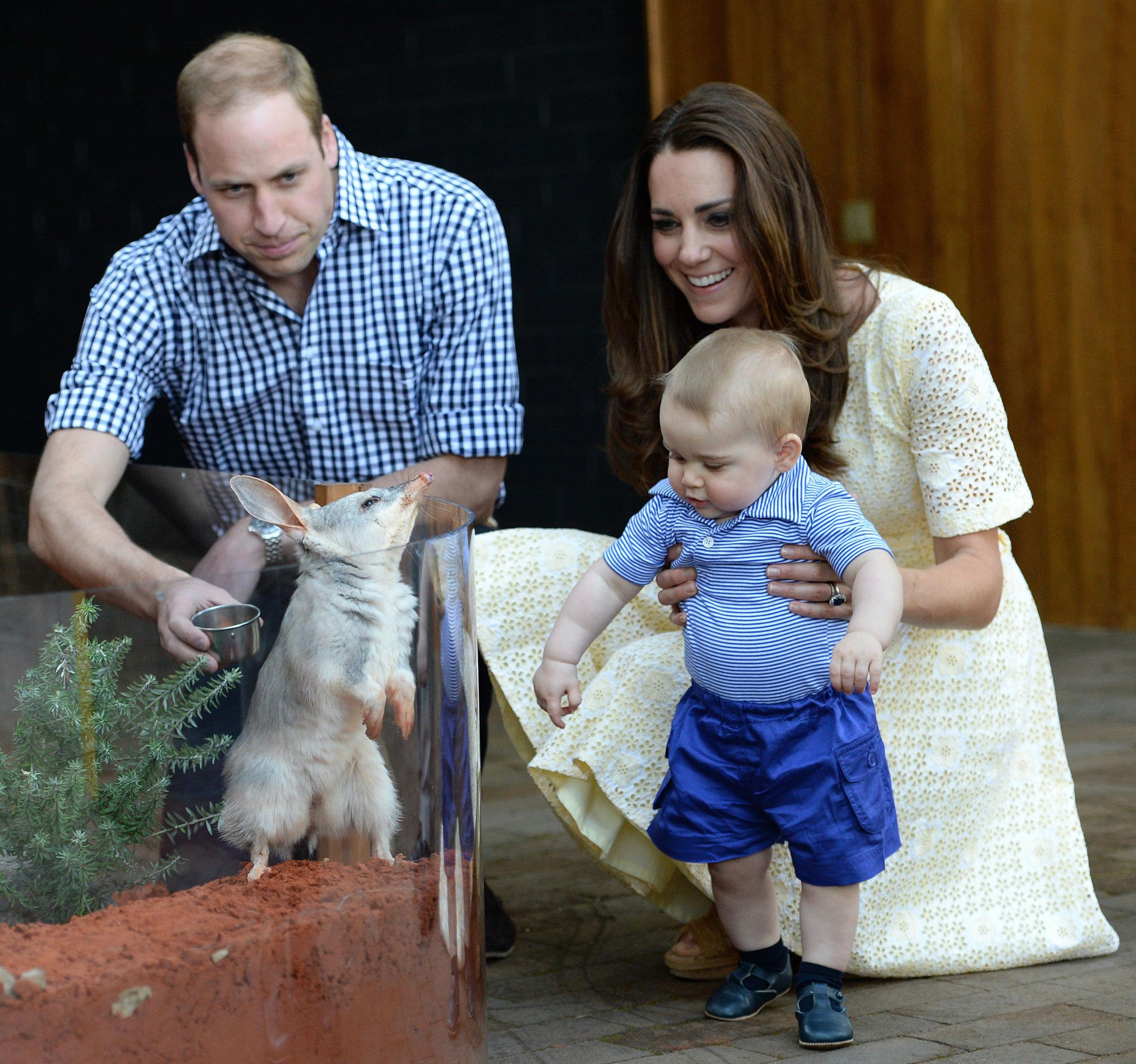From left: Prince William, Duke of Cambridge and Catherine, Duchess of Cambridge along with baby Prince George visit Taronga Zoo on April 20, 2014 in Sydney.