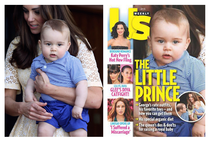 Prince George in the original picture and the Us Weekly cover (From left to right: Chris Jackson/Pool—Reuters; US Weekly)