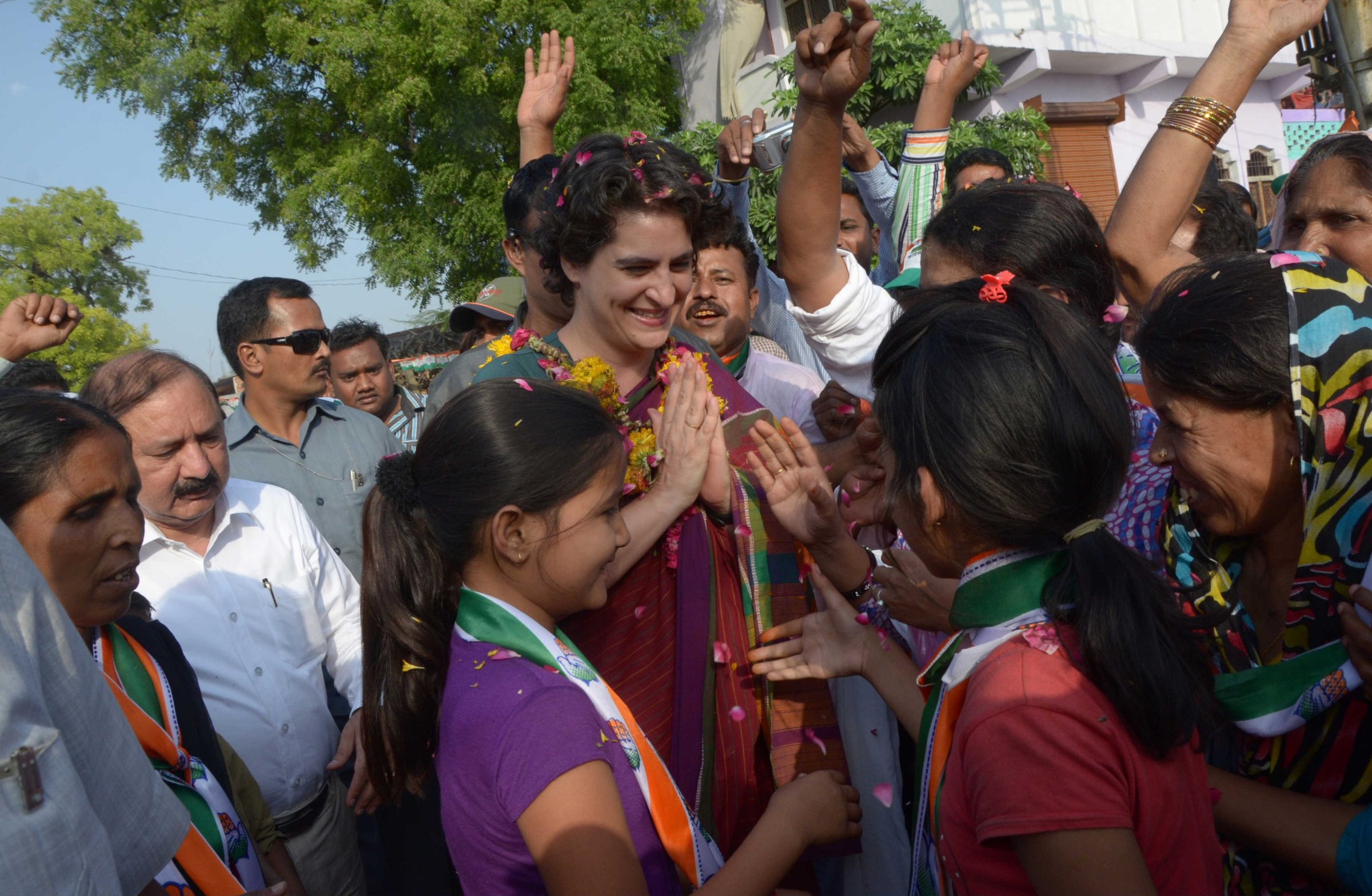 Priyanka Gandhi Vadra during a road-show campaign for her mother, Congress president Sonia Gandhi, in Raebareli, India, on April 23, 2014