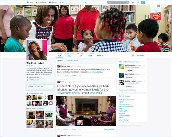 First Lady Michelle Obama's Twitter profile sports a new design. (Twitter)
