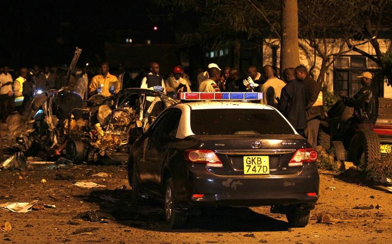 A general view shows the scene of an explosion outside the Pangani police station in the capital Nairobi