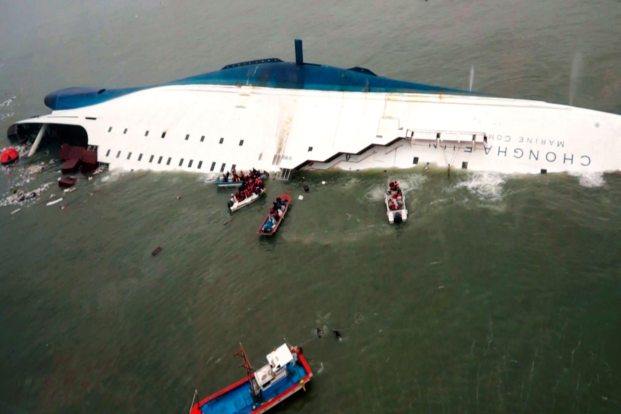 South Korean ferry "Sewol" is seen sinking in the sea off Jindo April 16, 2014.