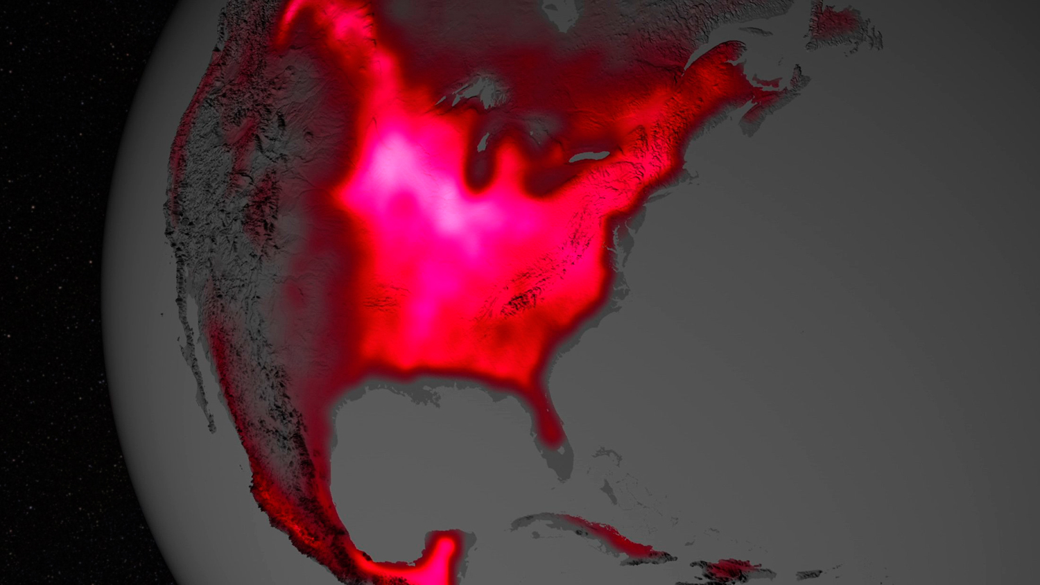 A glow over North America represents fluorescence measured from land plants in early July, from 2007 to 2011, in this image released on March 31, 2014. Data from satellite sensors show that during the northern hemisphere's growing season the midwest region of the U.S. boasts more photosynthetic activity than any other spot on Earth.