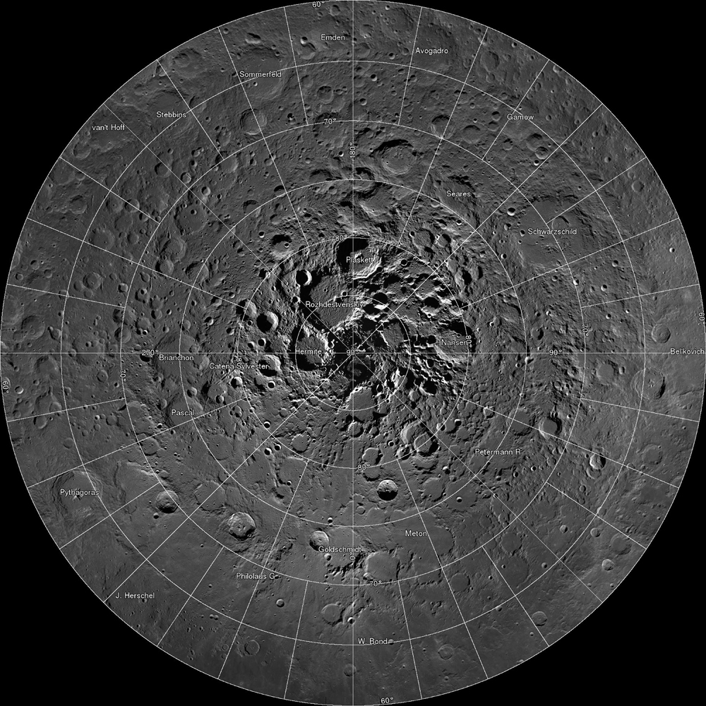 NASA released the largest high resolution mosaic of our moon's north polar region on March 19, 2014. Scientists created the mosaic using cameras aboard NASA's Lunar Reconnaissance Orbiter (LRO). Click here to explore the image in NASA's first interactive of the lunar north pole.